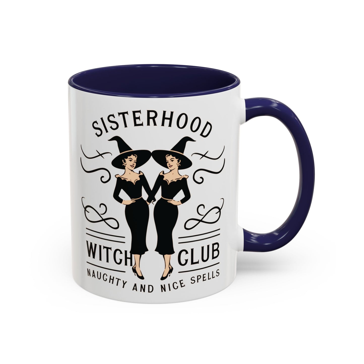 Sisterhood Witch Club Mug | Vintage Witch Design | Halloween Coffee Mug | Naughty and Nice Spells | Witchy Drinkware