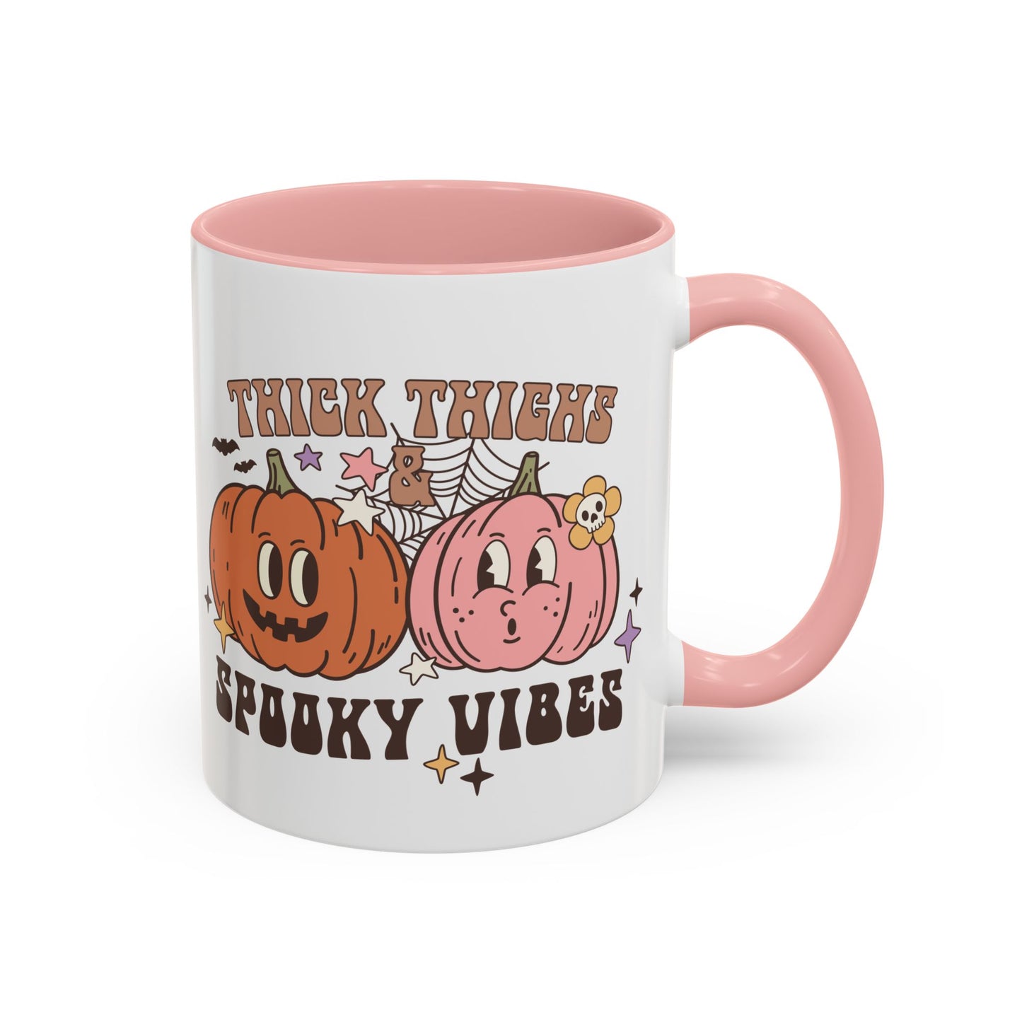 Thick Thighs and Spooky Vibes Halloween Mug | 11oz and 15oz Ceramic Coffee Cup | Cute Pumpkin Design