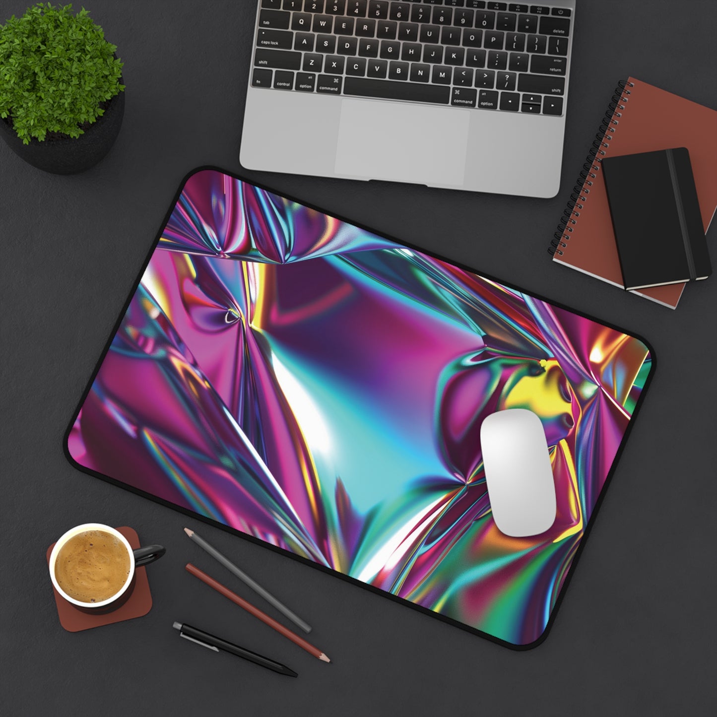 Holographic Metallic Desk Mat | Vibrant Neoprene Mouse Pad | Anti-Slip Office Desk Mat | 3 Sizes Available