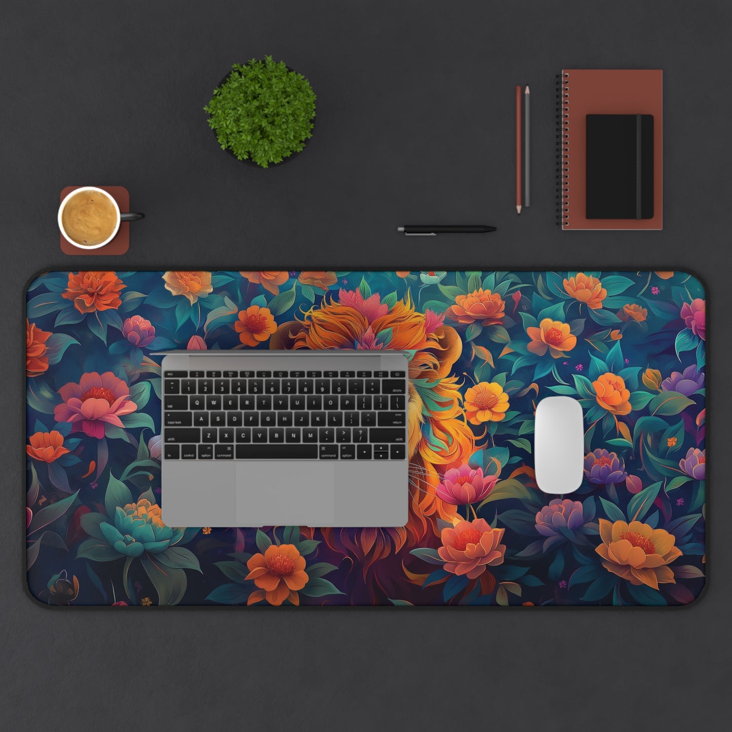 Lion and Flowers Desk Mat | Neoprene | Anti-Slip | 3 Sizes