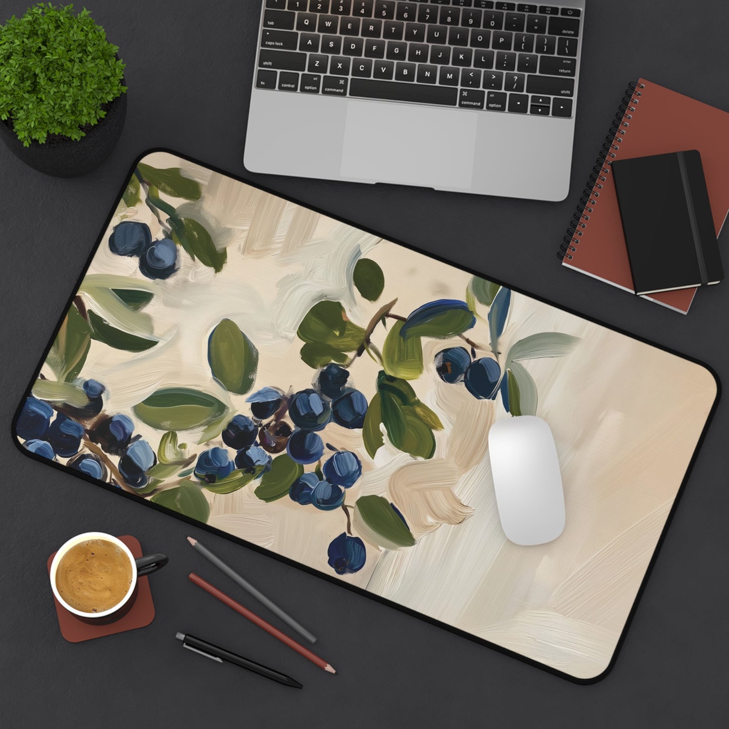 Blueberry Branch Desk Mat | Neoprene Mouse Pad | Anti-Slip Office Desk Mat | 3 Sizes Available