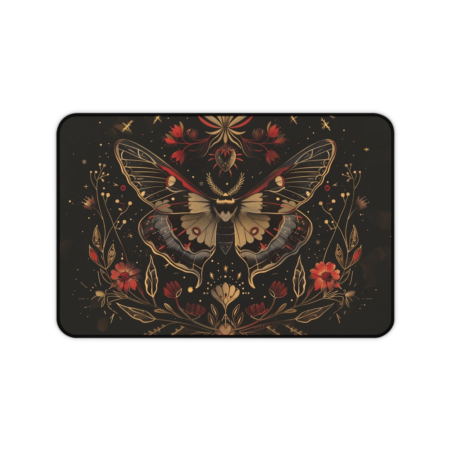 Mystical Moth Computer Desk Mat | Enchanted Floral Mouse Pad | Anti-Slip Neoprene Desk Mat for Home Office | 3 Sizes Available