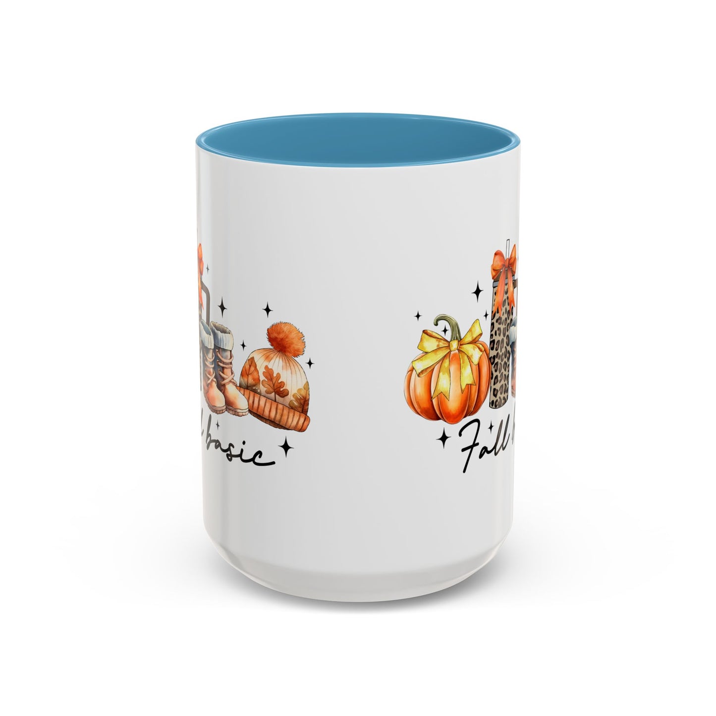 Fall Basic Autumn Mug | 11oz/15oz Ceramic Coffee Cup | Cozy Fall Essentials Design | Pink, Red, Black, Light Blue, or Navy Handle & Interior