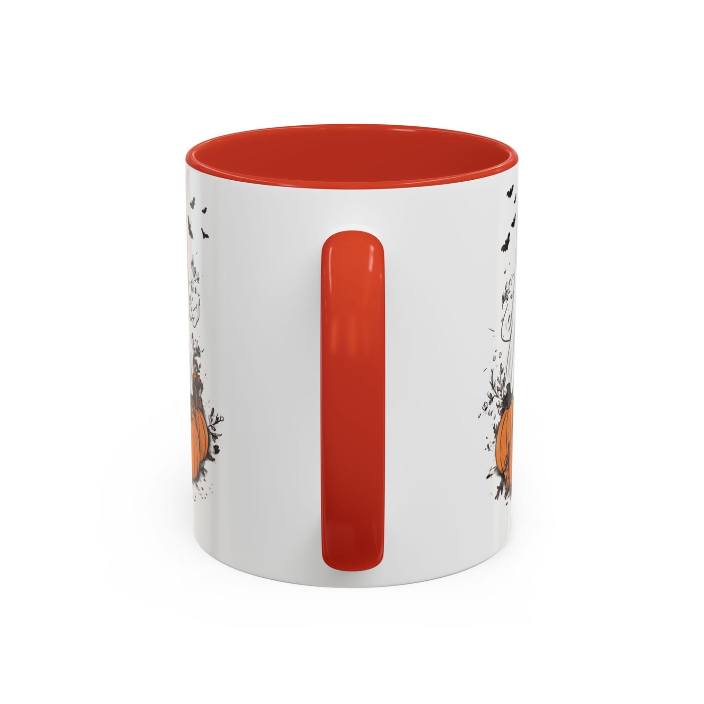 Halloween Ghost Mug - Cute Pumpkin Coffee Cup - White Ceramic Mug with Red Accent - Spooky Fall Gift - 11oz & 15oz - BPA Free