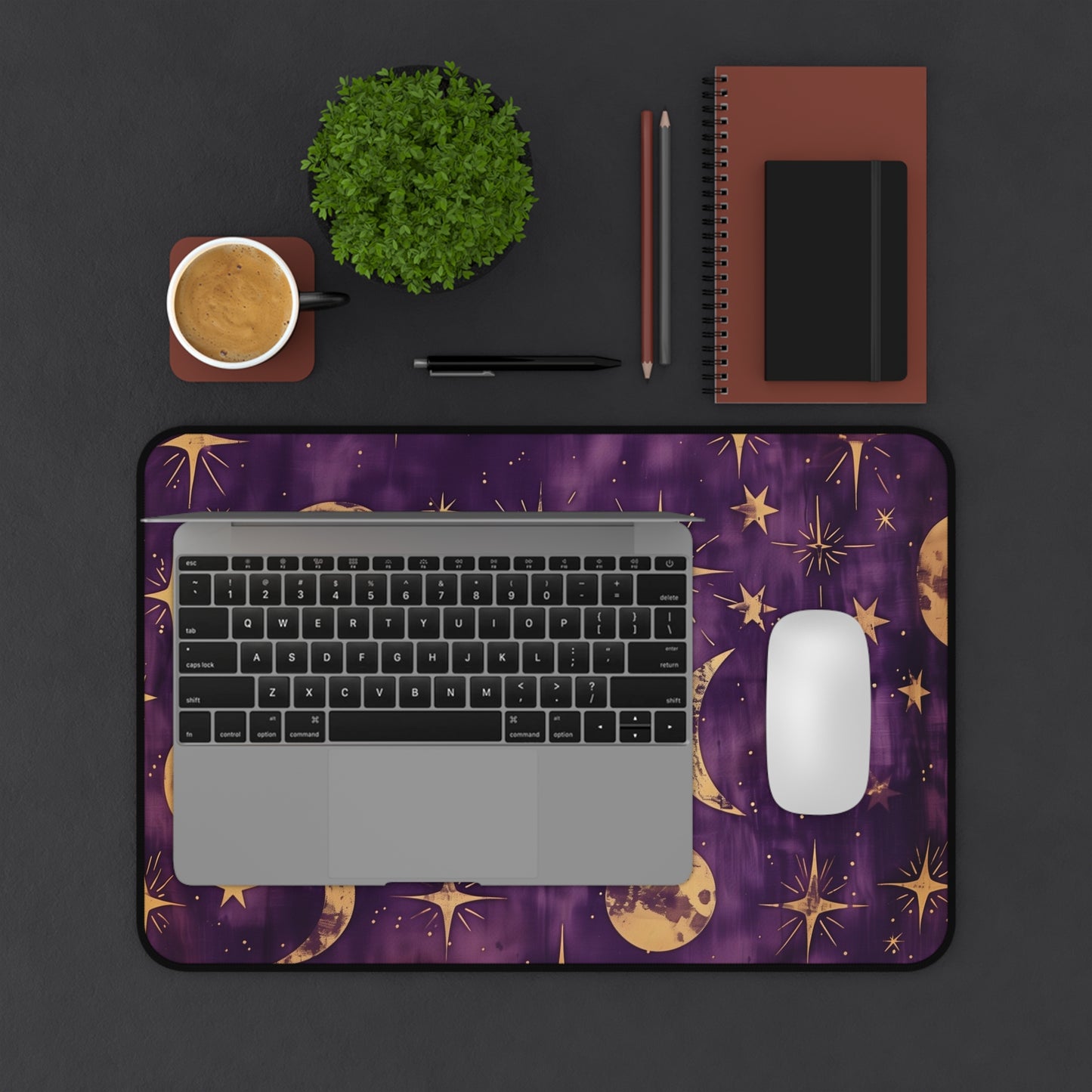 Celestial Dreams Computer Desk Mat | Moon and Stars Mouse Pad | Anti-Slip Neoprene Desk Mat for Home Office | 3 Sizes Available