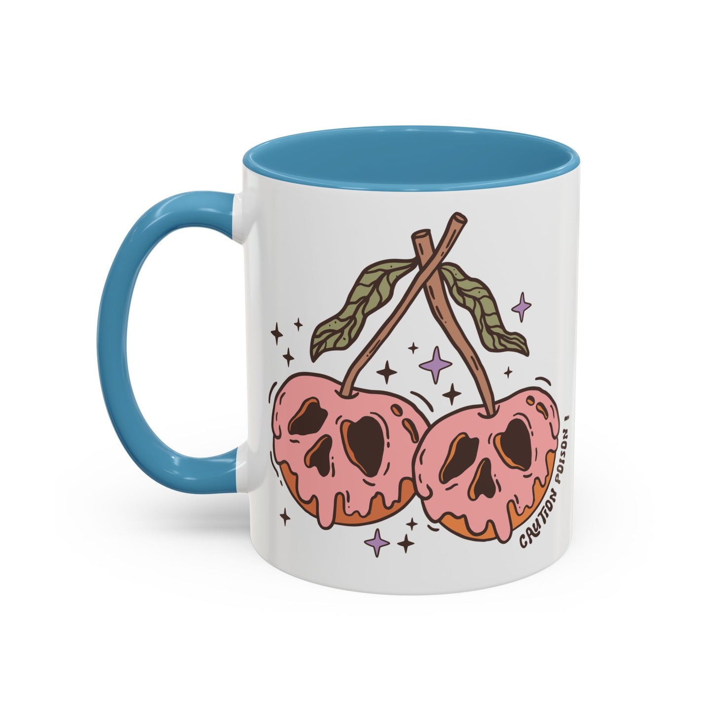 Caution Poison! Skull Cherries Mug | 11oz and 15oz Ceramic Coffee Cup | Halloween Poison Warning Design