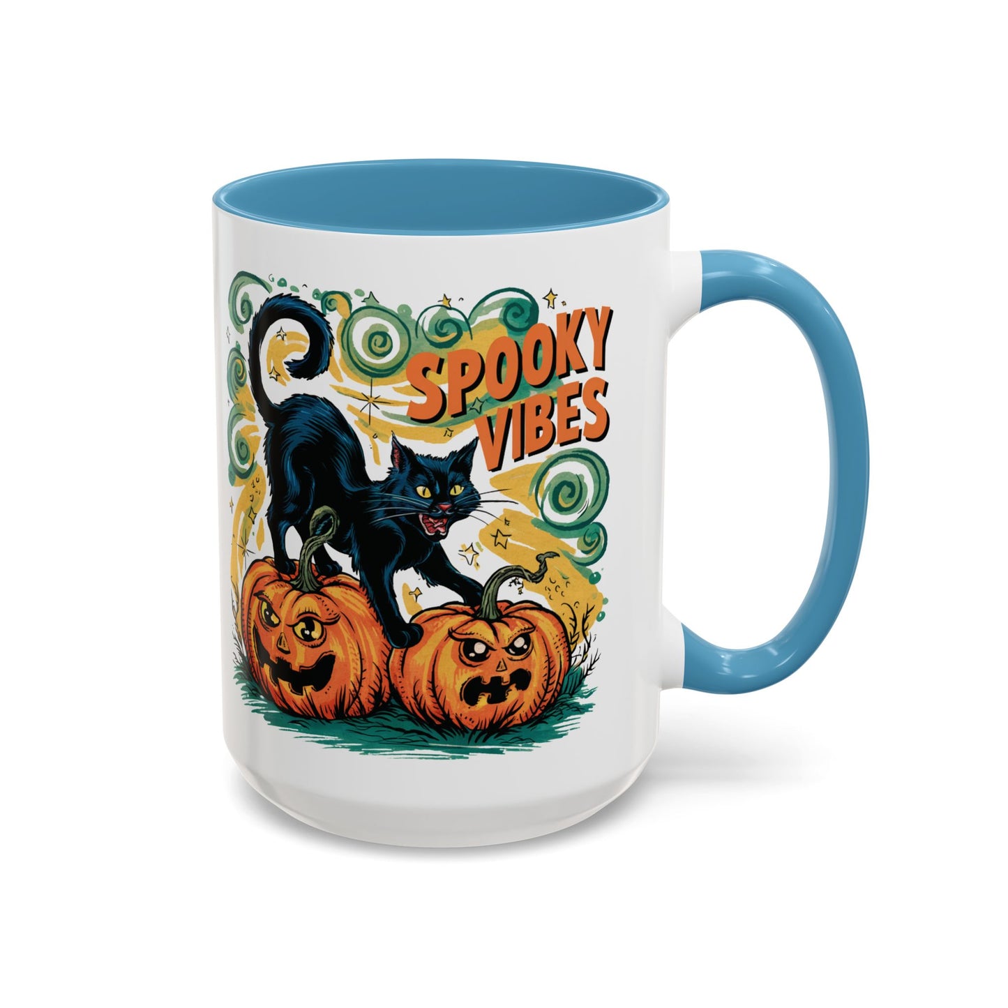 Spooky Vibes Halloween Mug | Black Cat and Pumpkin Design | Halloween Coffee Mug | Fall Drinkware