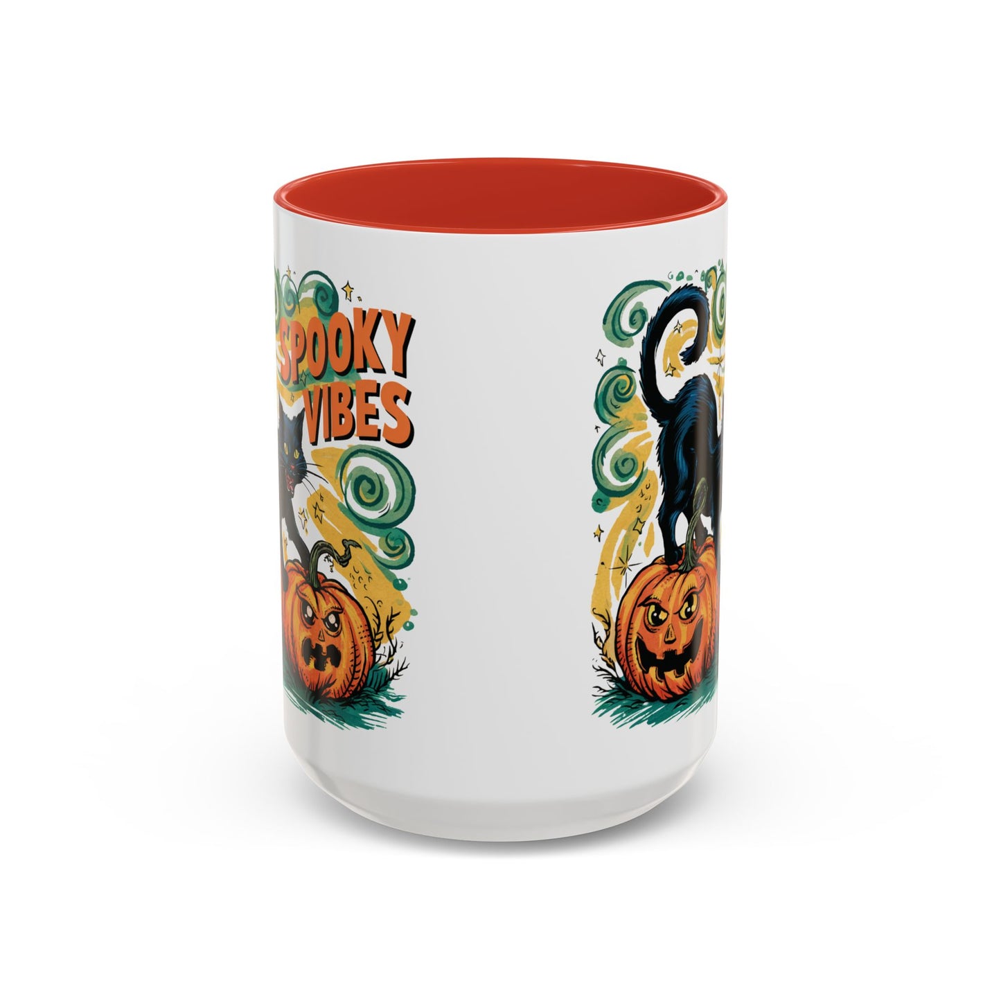 Spooky Vibes Halloween Mug | Black Cat and Pumpkin Design | Halloween Coffee Mug | Fall Drinkware