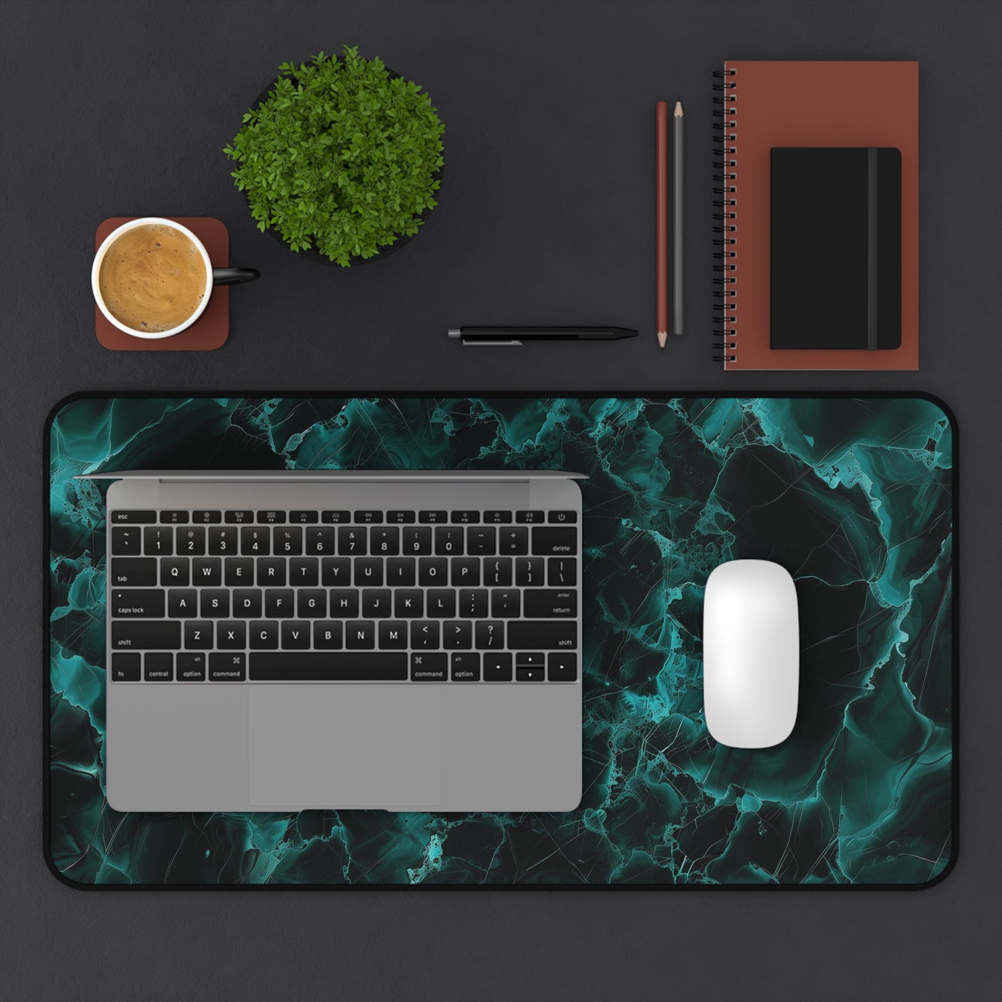 Emerald Marble Desk Mat | Dark Green Swirl Design | Neoprene | Anti-Slip | 3 Sizes | Office Decor