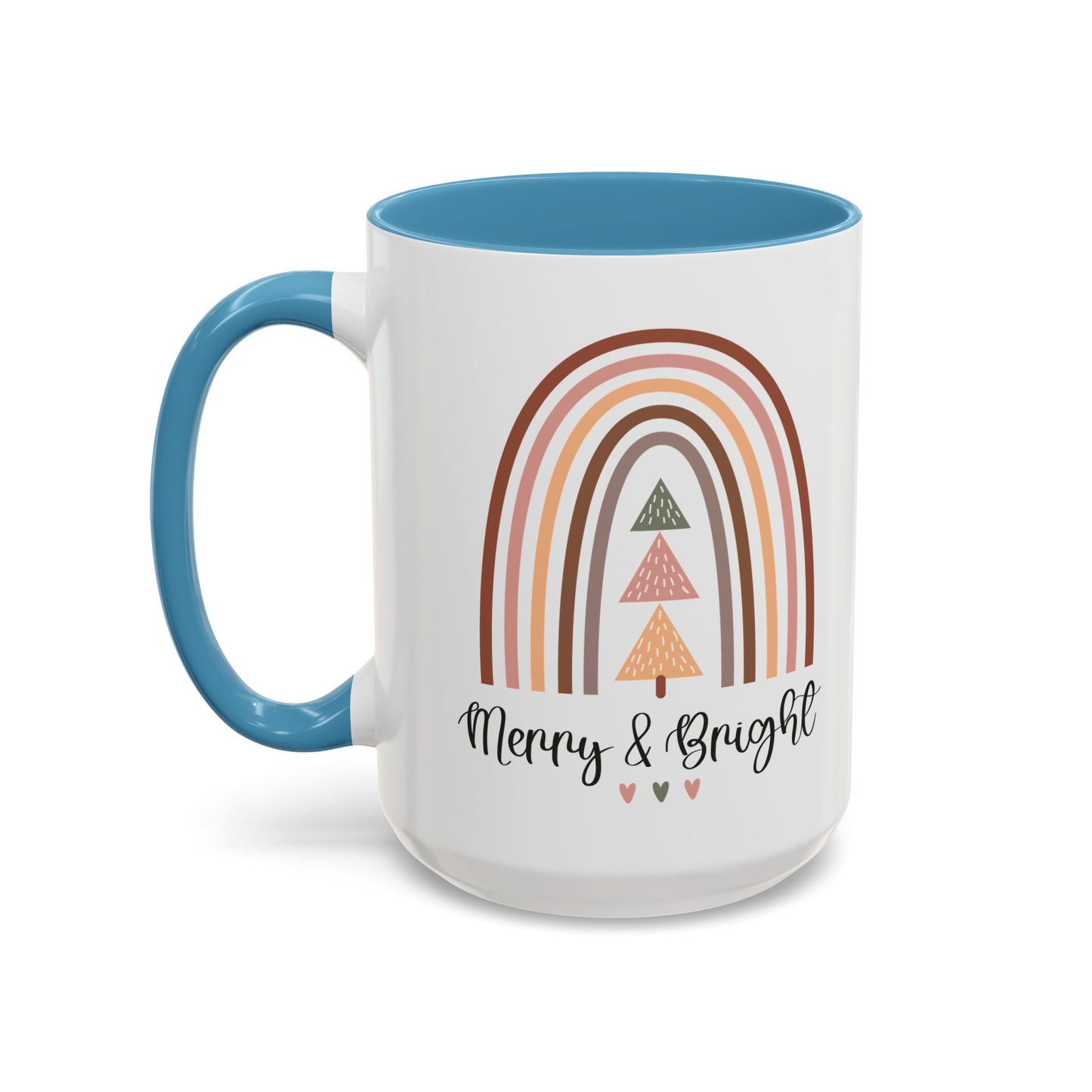 Merry & Bright Christmas Mug | Festive Rainbow and Tree Design | Holiday Coffee Mug | Christmas Drinkware