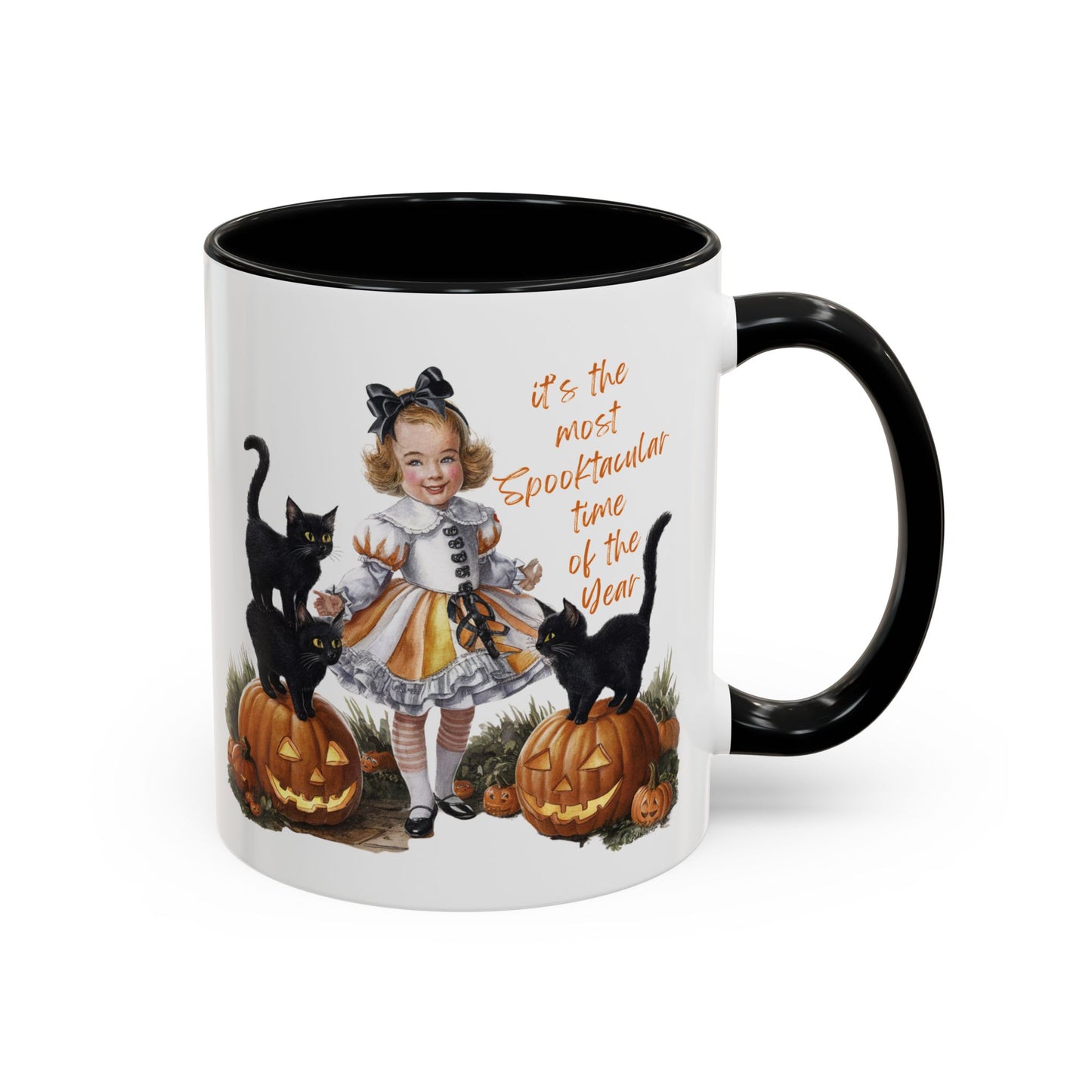 Most Spooktacular Time of the Year Mug | Vintage Halloween Girl with Black Cats and Pumpkins | Halloween Coffee Mug | Fall Drinkware