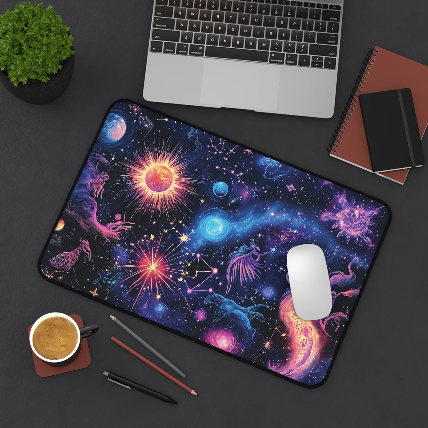 Zodiac Galaxy Desk Mat | Neoprene | Anti-Slip | Vibrant Constellation & Cosmic Design | Office Gaming Decor | 3 Sizes