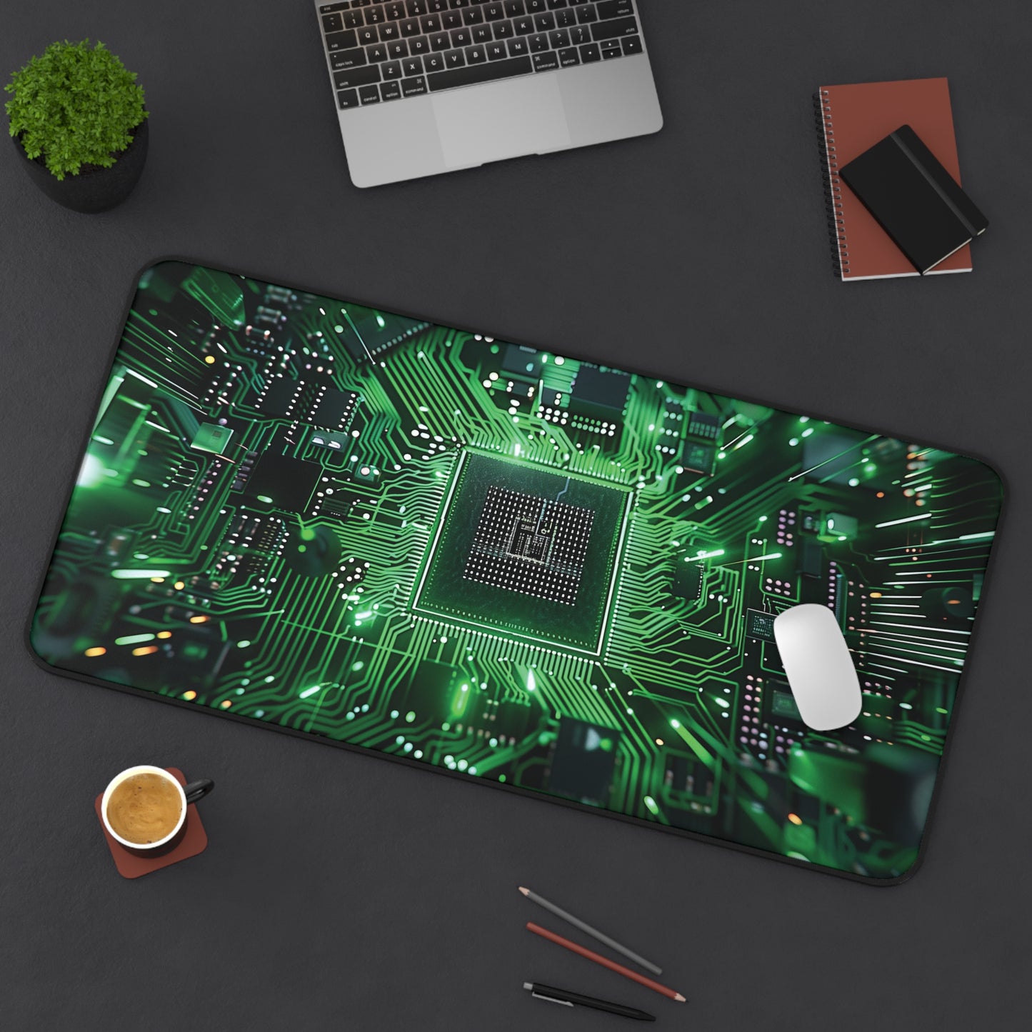 Green Circuit Board Desk Mat | Neoprene | Anti-Slip | 3 Sizes | Tech Office Decor