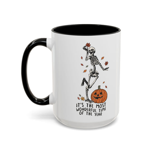 Most Wonderful Time of the Year Skeleton Mug | Funny Halloween Coffee Mug | Jack-o-Lantern Fall Drinkware | Spooky Season Gift