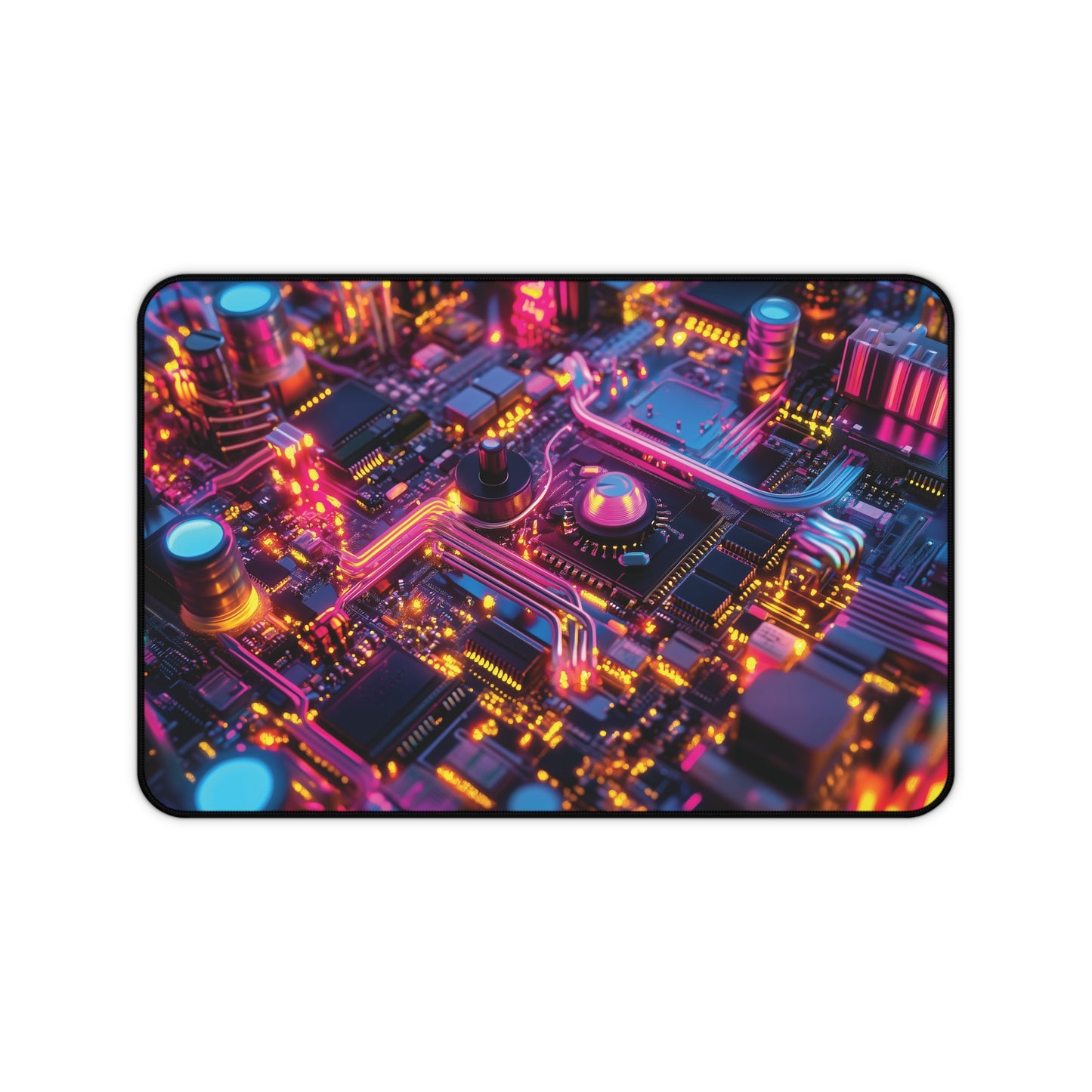 Neon Pulse Circuit Desk Mat | Neoprene | Anti-Slip | Futuristic Glow Tech Design | Office & Gaming Decor | 3 Sizes