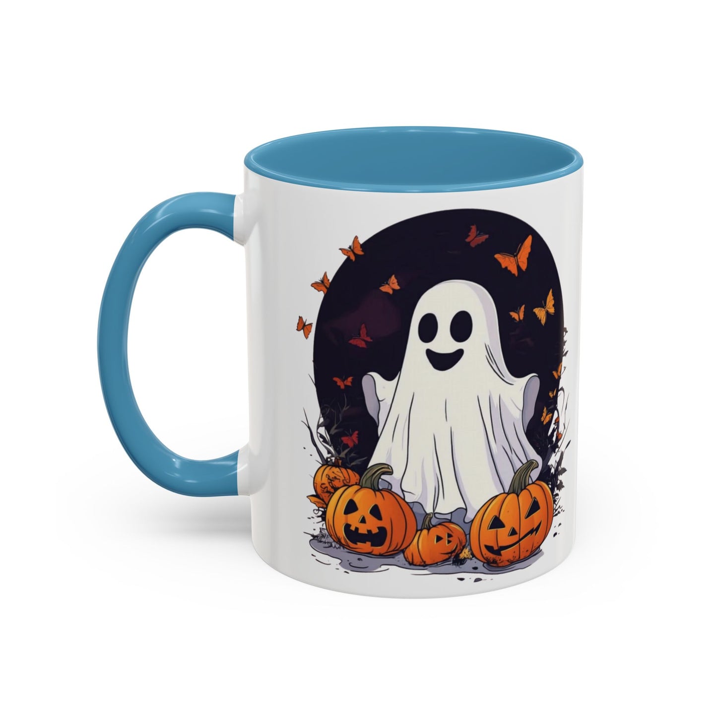 Halloween Ghost Mug - Cute Pumpkin Coffee Cup - White Ceramic Mug with Red Accent - Perfect Spooky Gift - 11oz & 15oz - BPA Free