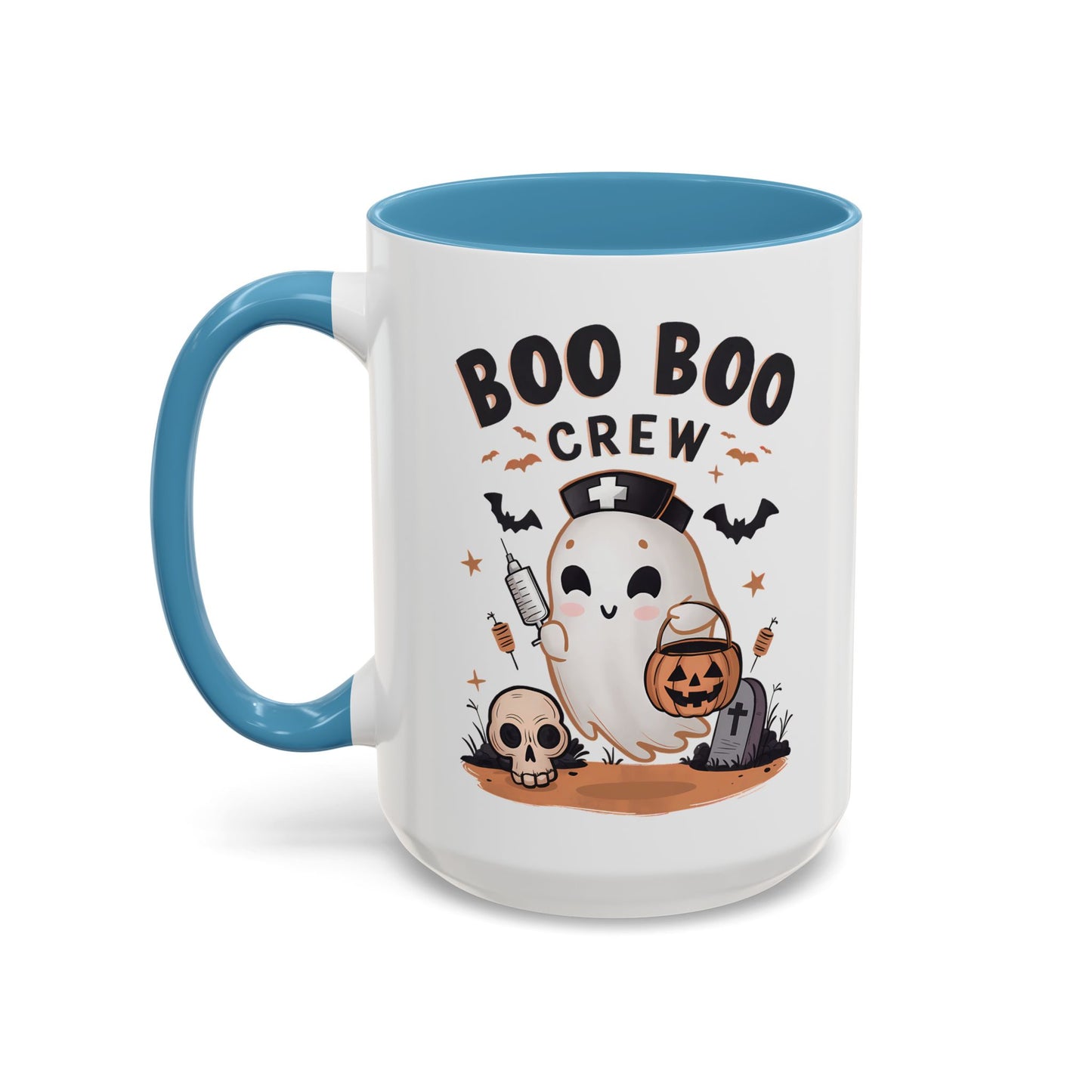 Boo Boo Crew Halloween Mug | Cute Ghost Nurse Design | 11oz and 15oz Ceramic Coffee Cup