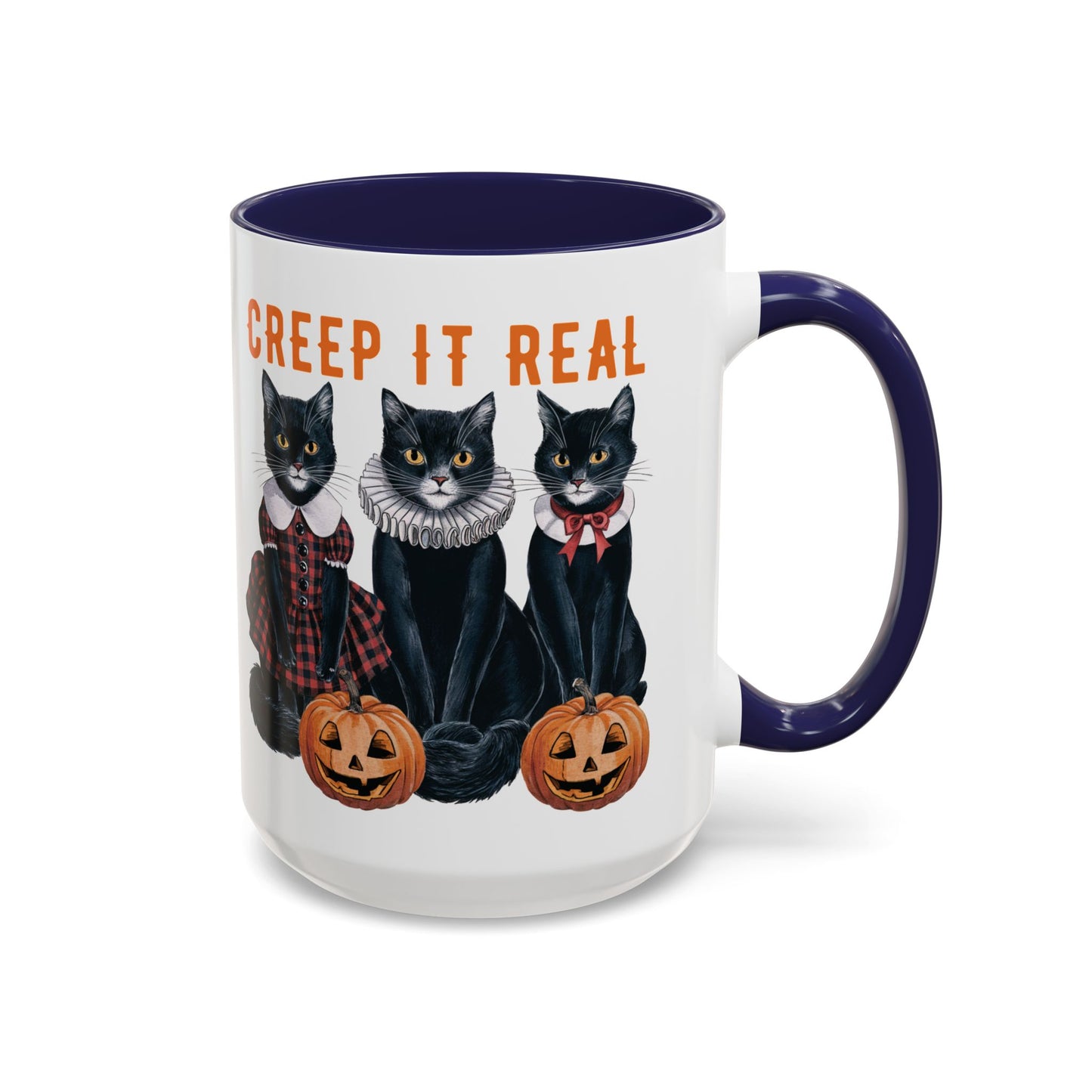 Creep It Real Halloween Mug | Black Cat and Pumpkin Design | Halloween Coffee Mug | Fall Drinkware