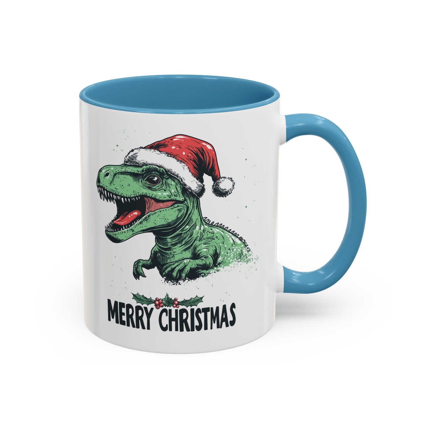 Merry Christmas Dinosaur Ceramic Mug - Festive T-Rex in Santa Hat Design - Perfect for Dinosaur and Christmas Lovers