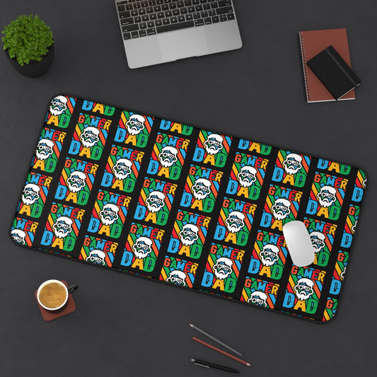 Gamer Dad Pattern Desk Mat - Customizable Neoprene Anti-Slip Mouse Pad - Fun Office Decor for Dads - Available in 3 Sizes Retro Color