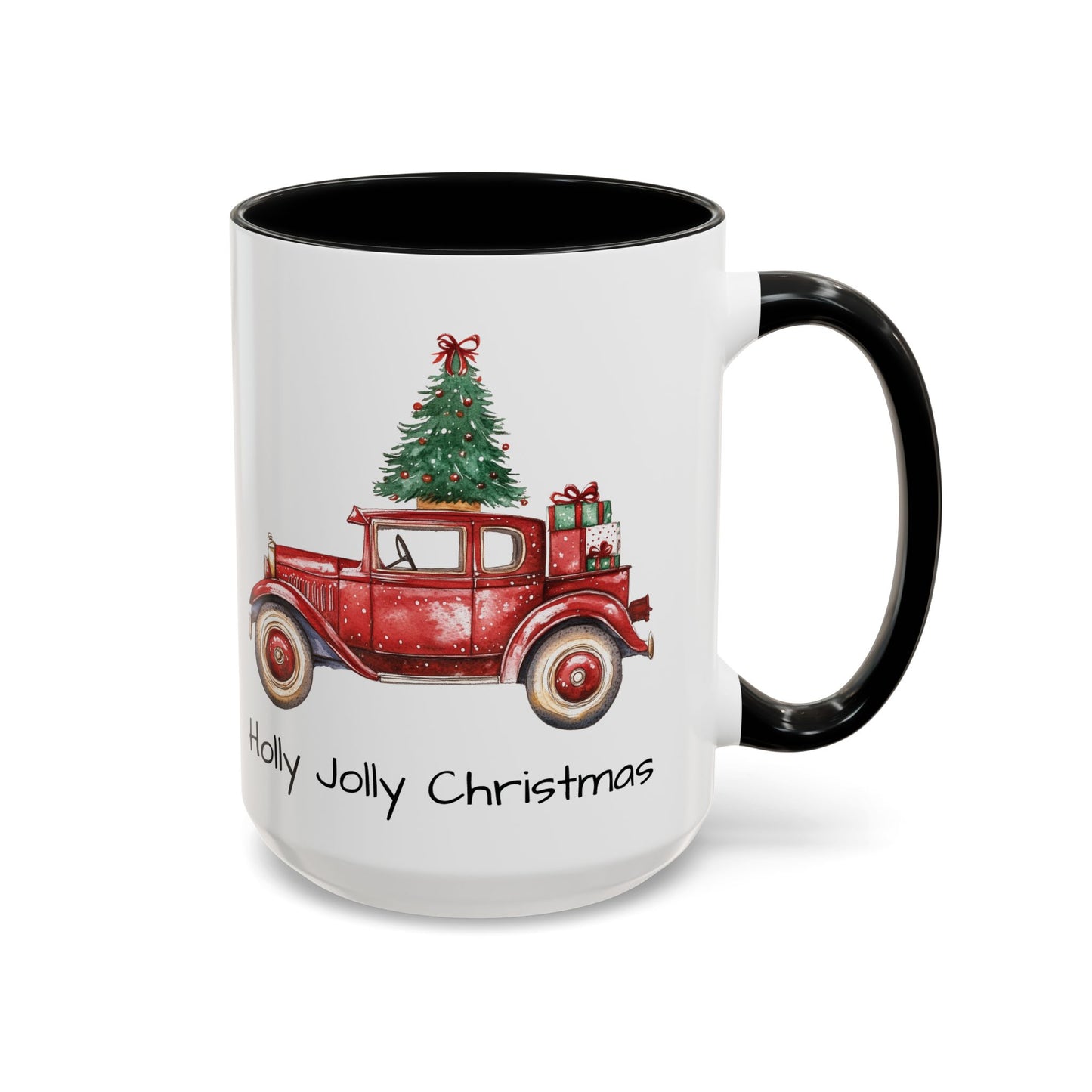 Holly Jolly Christmas Vintage Truck Mug - Vintage Red Truck with Christmas Tree Design - Perfect for Holiday Cheer