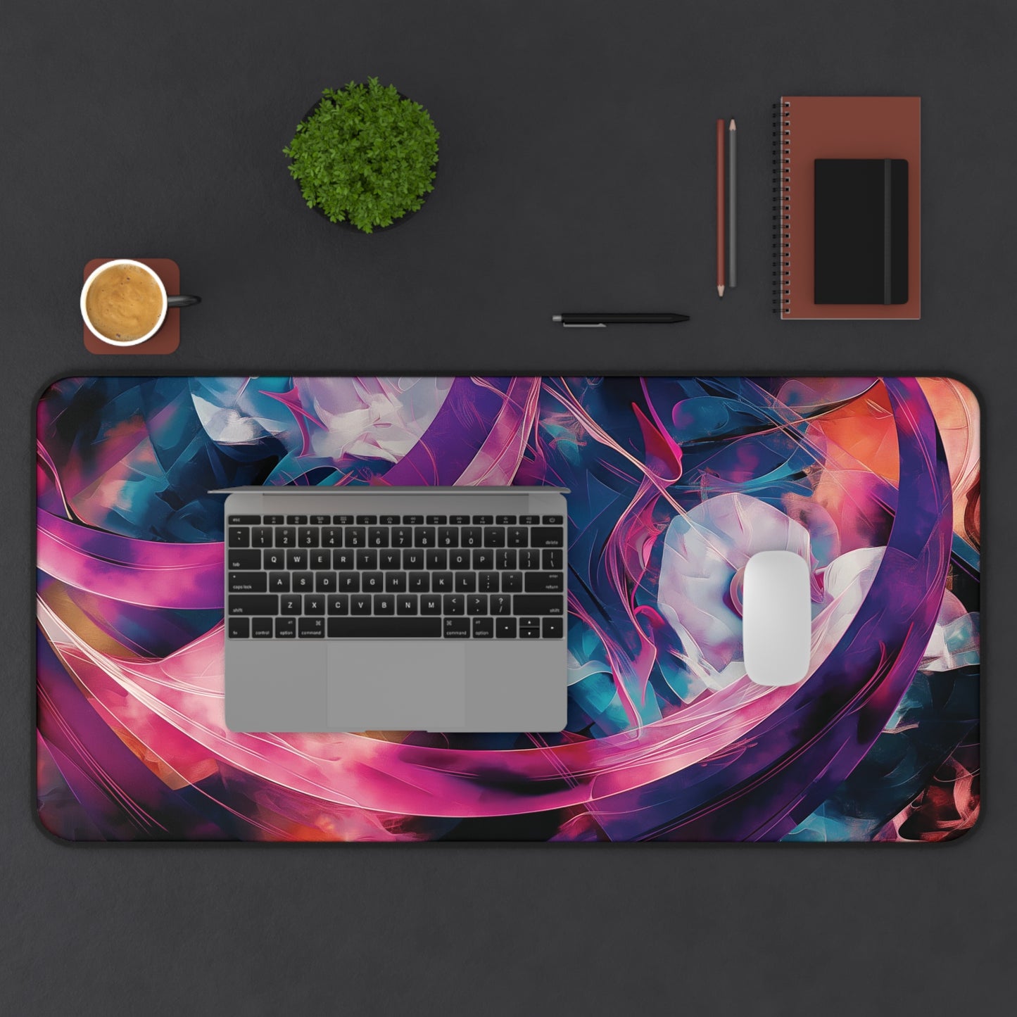 Vibrant Abstract Swirls Desk Mat | Colorful Neoprene Mouse Pad | Anti-Slip Office Desk Mat | 3 Sizes Available