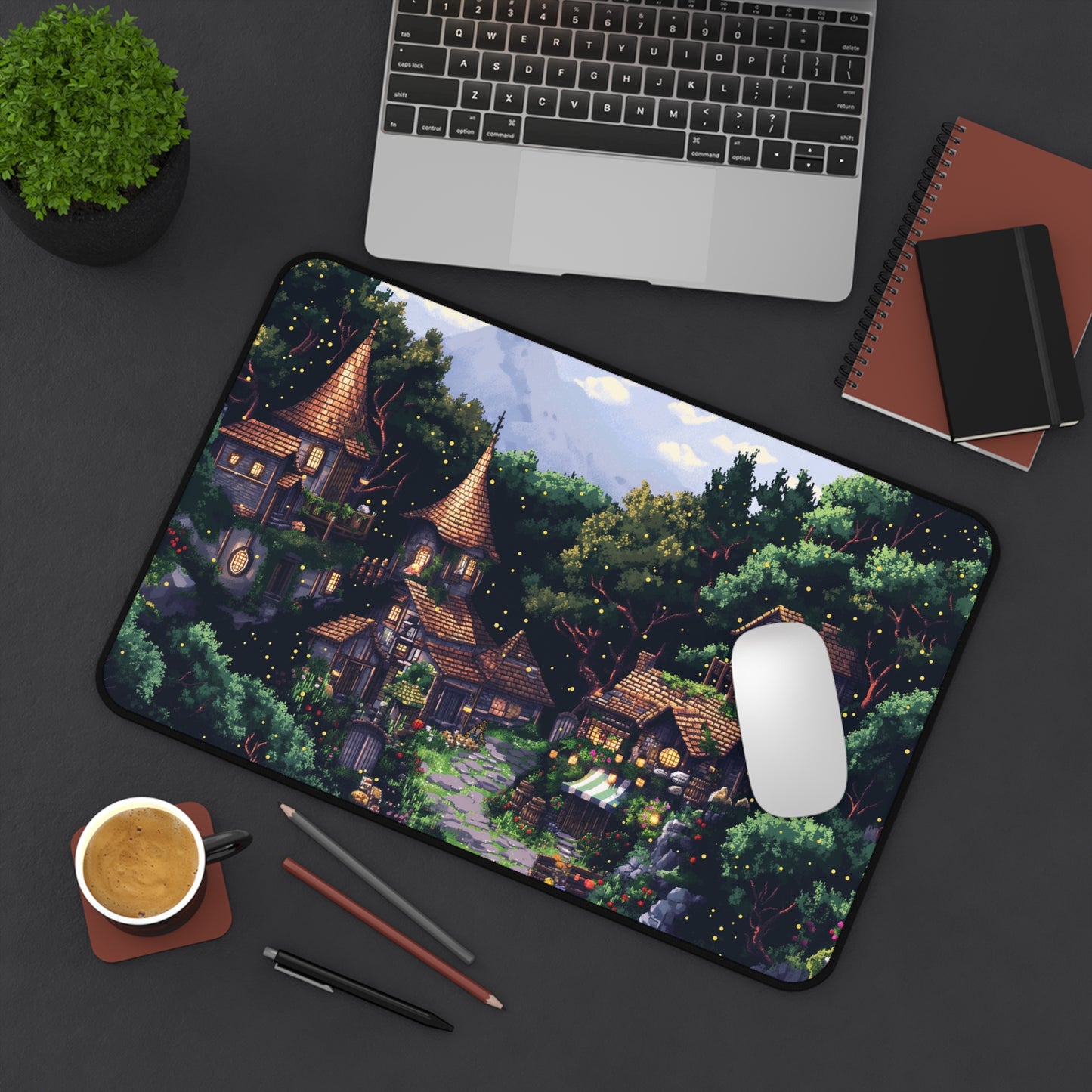 Fairy Tale Village Computer Desk Mat | Enchanted Forest Mouse Pad | Anti-Slip Neoprene Desk Mat for Home Office | 3 Sizes Available