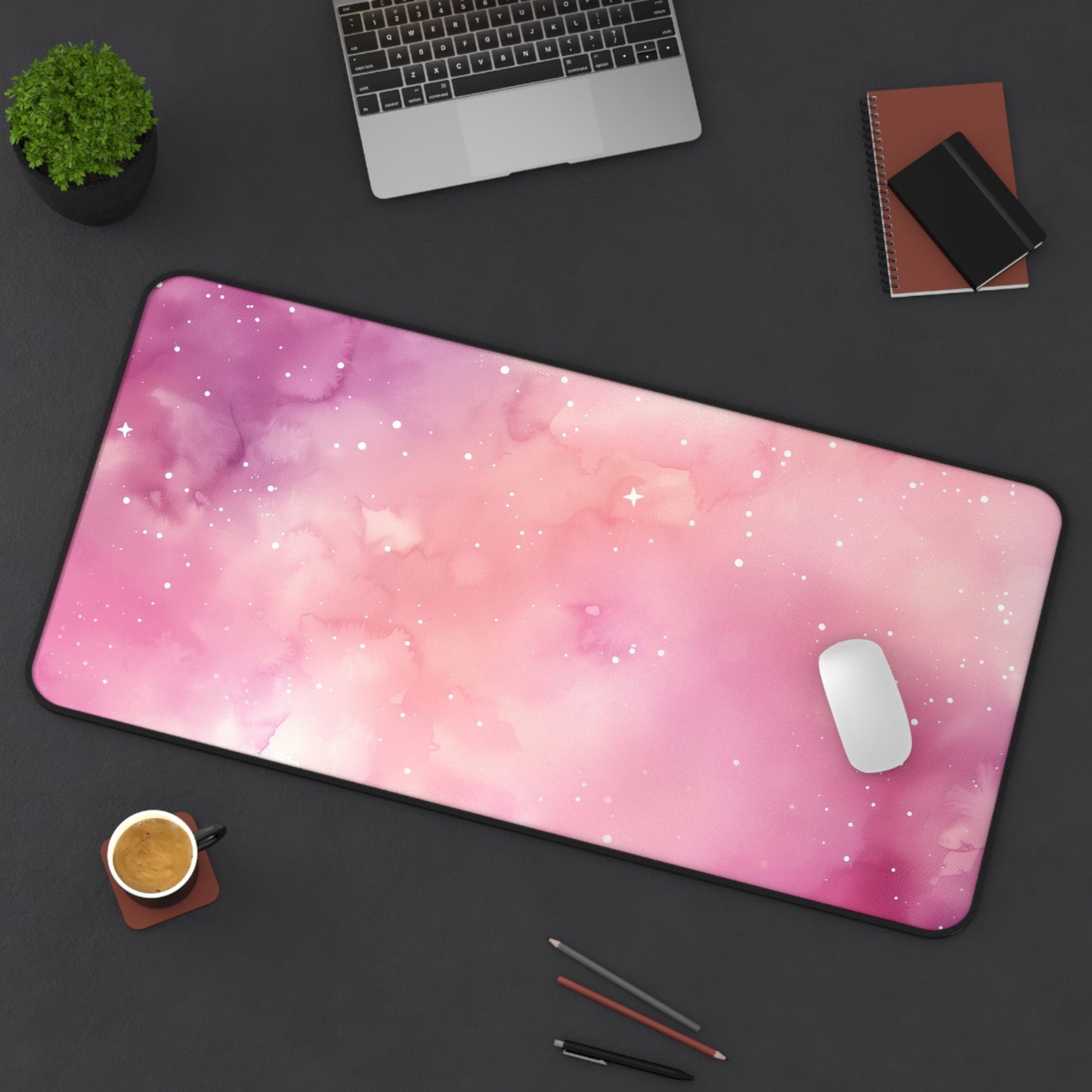 Pink Nebula Computer Desk Mat | Cosmic Pastel Mouse Pad | Anti-Slip Neoprene Desk Mat for Home Office | 3 Sizes Available