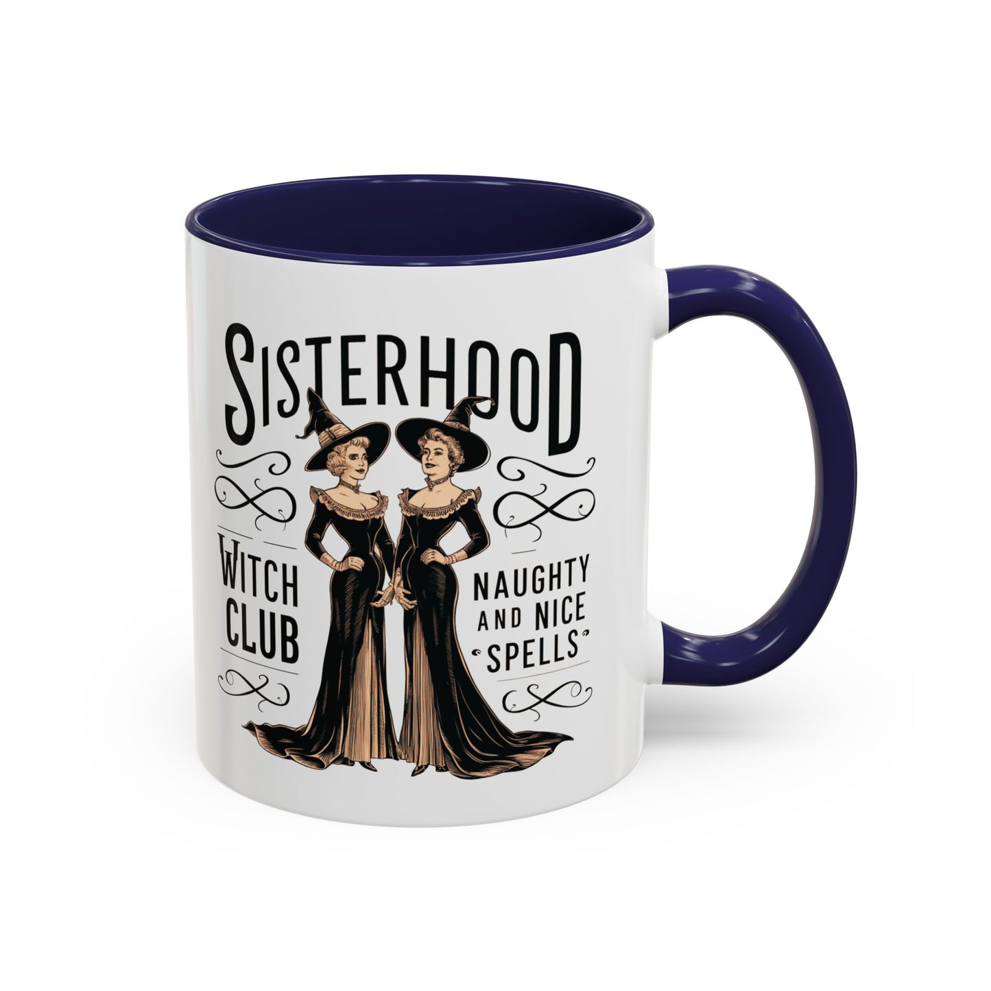 Sisterhood Witch Club Mug | Vintage Witch Design | Halloween Coffee Mug | Naughty & Nice Spells | Witchy Drinkware