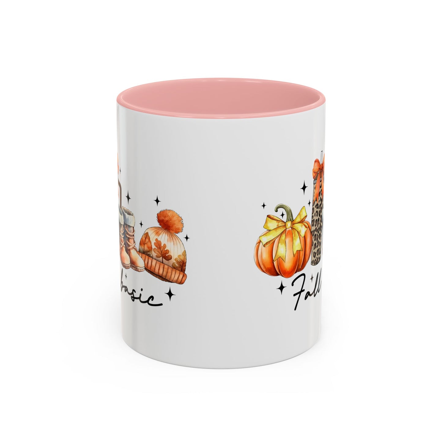 Fall Basic Autumn Mug | 11oz/15oz Ceramic Coffee Cup | Cozy Fall Essentials Design | Pink, Red, Black, Light Blue, or Navy Handle & Interior