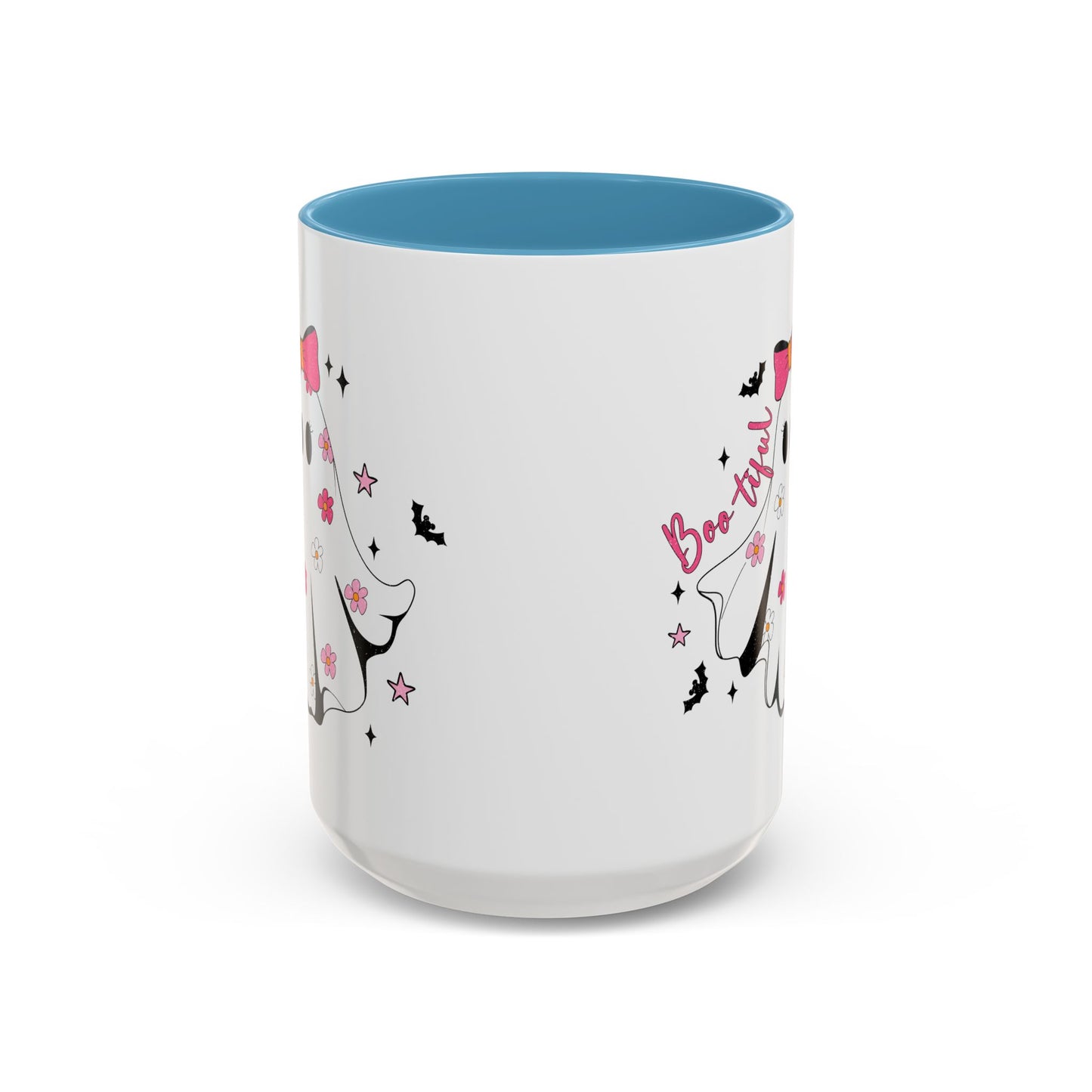 Boo-tiful Halloween Ghost Mug | 11oz and 15oz Coffee Cup | Cute Floral Design | Pink, Red, Black, Light Blue, or Navy Handle and Interior