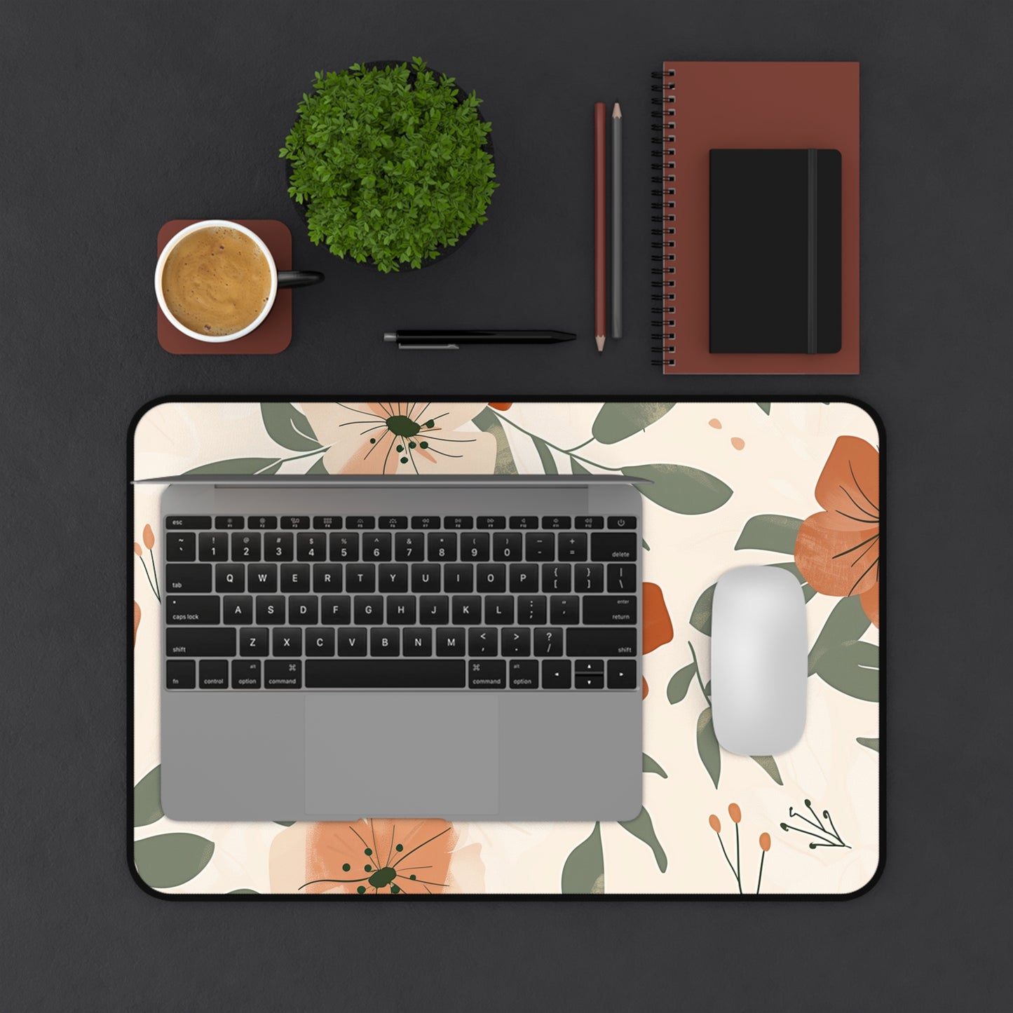 Rustic Floral Computer Desk Mat | Autumn Flowers Mouse Pad | Anti-Slip Neoprene Desk Mat for Home Office | 3 Sizes Available