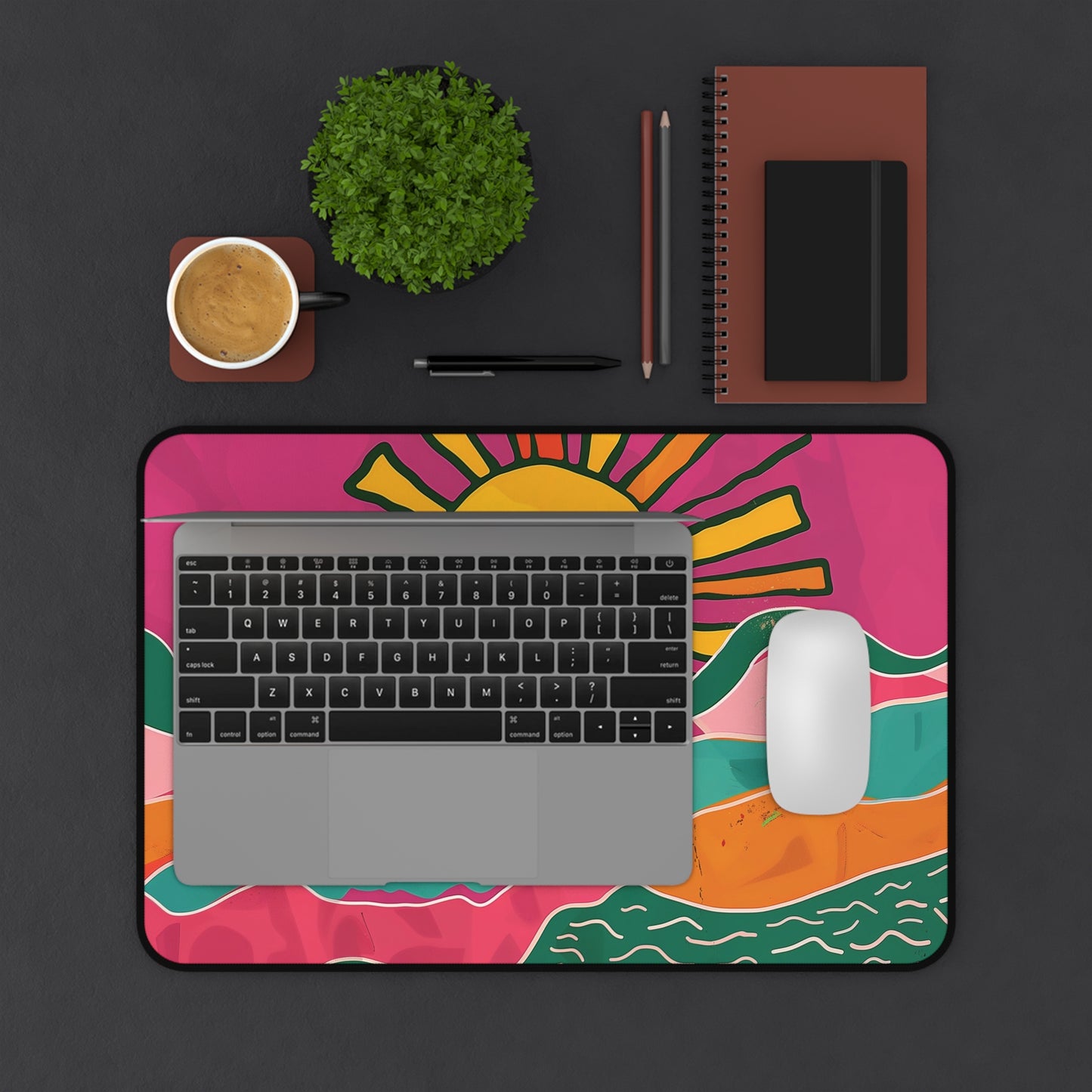 Colorful Sunrise Desk Mat | Vibrant Abstract Design | Neoprene | Anti-Slip | 3 Sizes