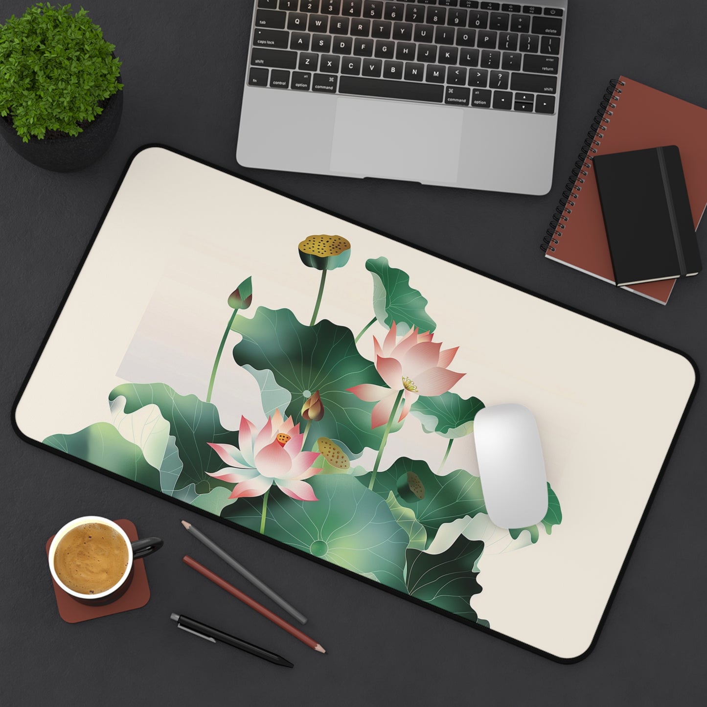 Lotus Blossom Desk Mat | Elegant Anti-Slip | 3 Sizes | Office Decor