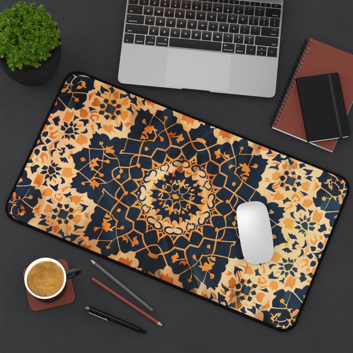 Mandala Pattern Computer Desk Mat | Geometric Mouse Pad | Anti-Slip Neoprene Desk Mat for Home Office | 3 Sizes Available