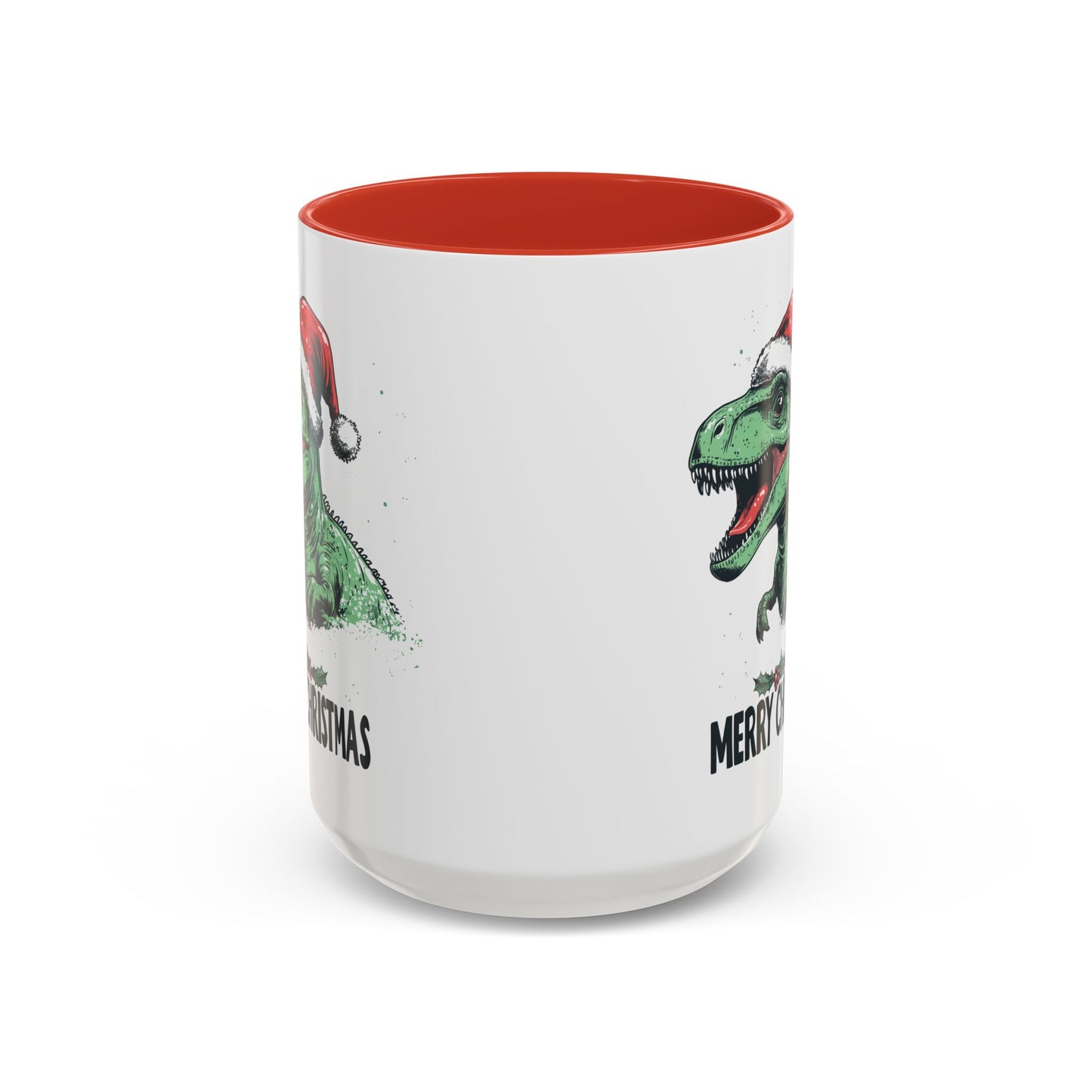 Merry Christmas Dinosaur Ceramic Mug - Festive T-Rex in Santa Hat Design - Perfect for Dinosaur and Christmas Lovers