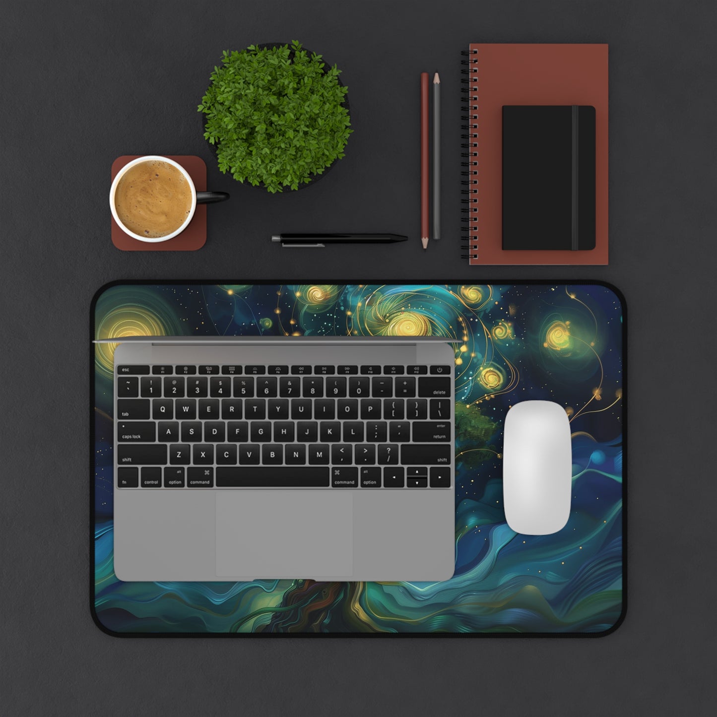 Mystical Tree Desk Mat | Enchanted Night Sky Design | Neoprene | Anti-Slip | 3 Sizes | Office Decor