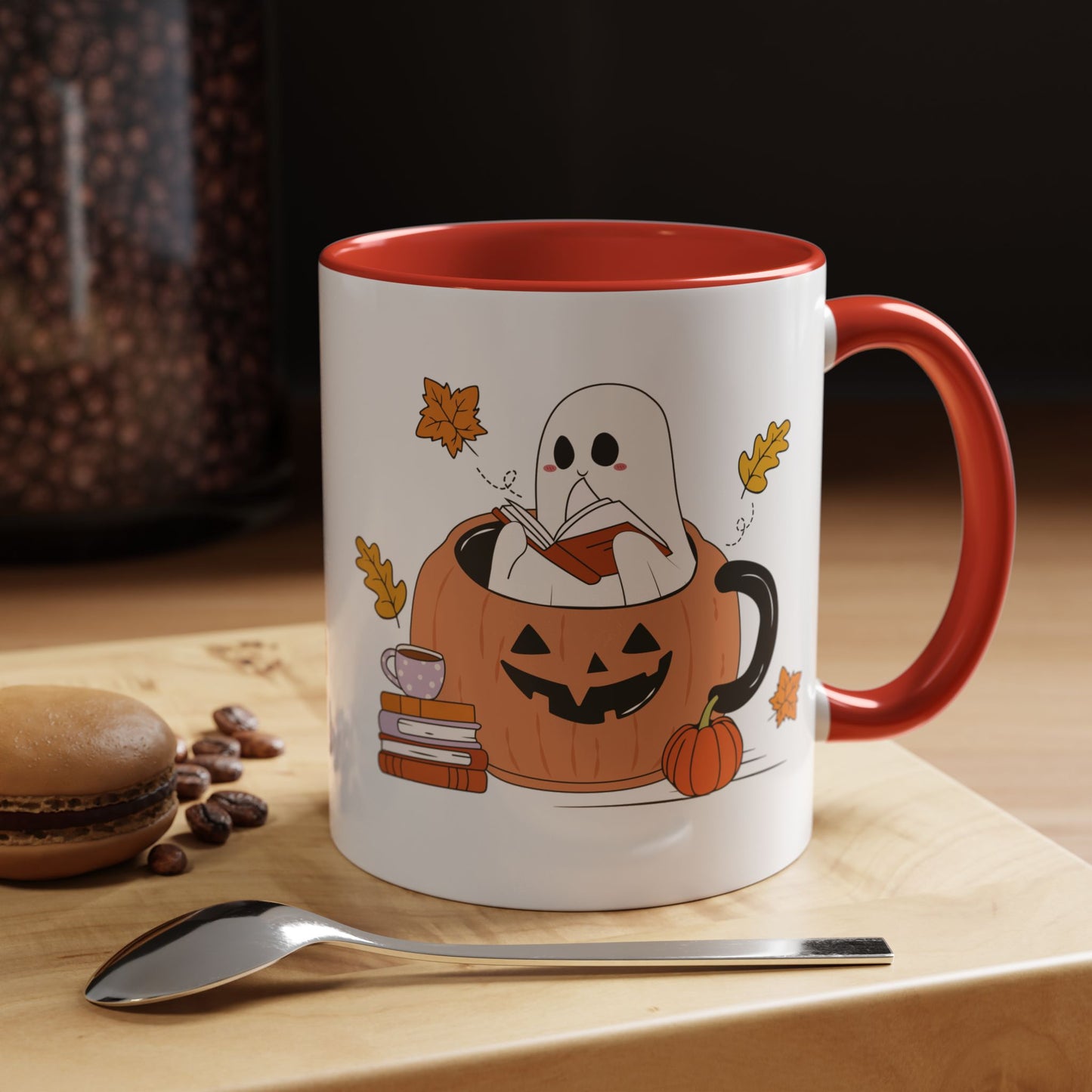 Cozy Ghost in Pumpkin Mug | 11oz and 15oz Ceramic Coffee Cup | Cute Autumn & Halloween Design