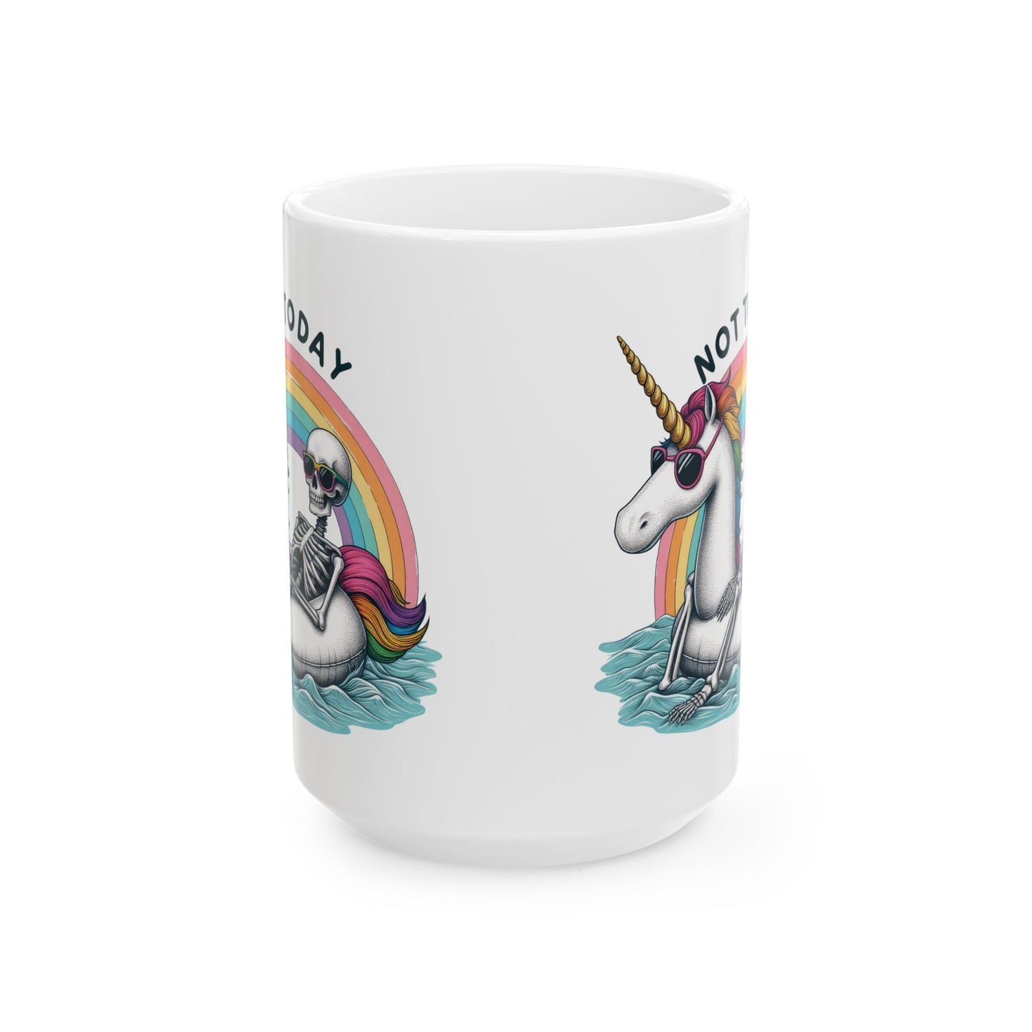 Not Today Skeleton Unicorn Mug | Funny Rainbow Float Coffee Cup | Quirky Lazy Day Gift