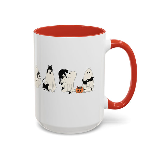 Ghosts & Cats Halloween Mug | 11oz and 15oz Ceramic Coffee Cup | Cute Black Cats and Ghosts Design