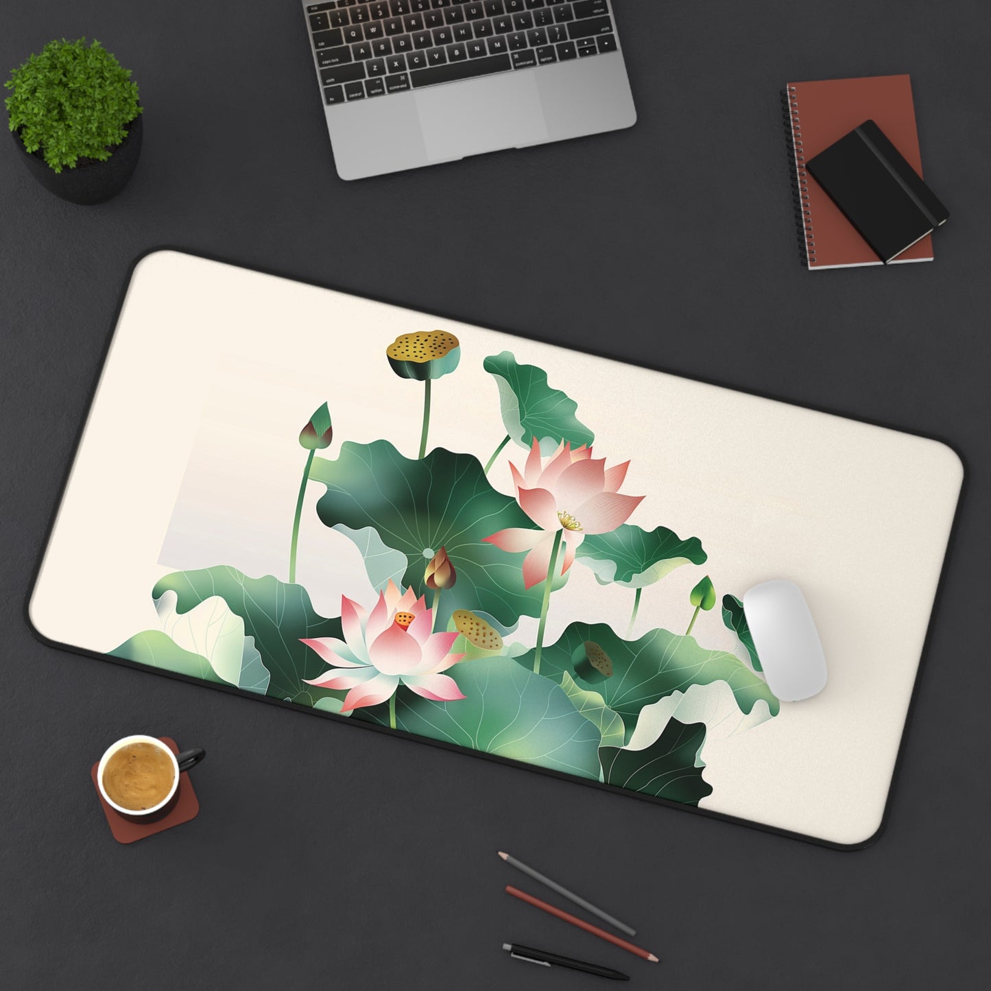 Lotus Blossom Desk Mat | Elegant Anti-Slip | 3 Sizes | Office Decor