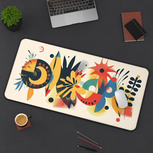 Retro Abstract Art Desk Mat | Colorful Neoprene Mouse Pad | Anti-Slip Office Desk Mat | 3 Sizes Available