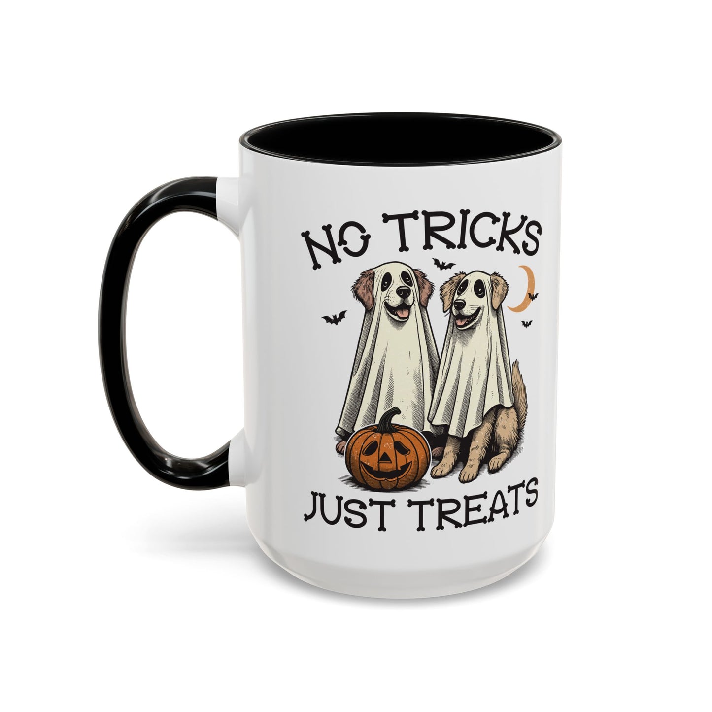 No Tricks Just Treats Halloween Dog Mug | Cute Ghost Dog Coffee Mug | Spooky Season Mug | 11oz and 15oz Ceramic Mug