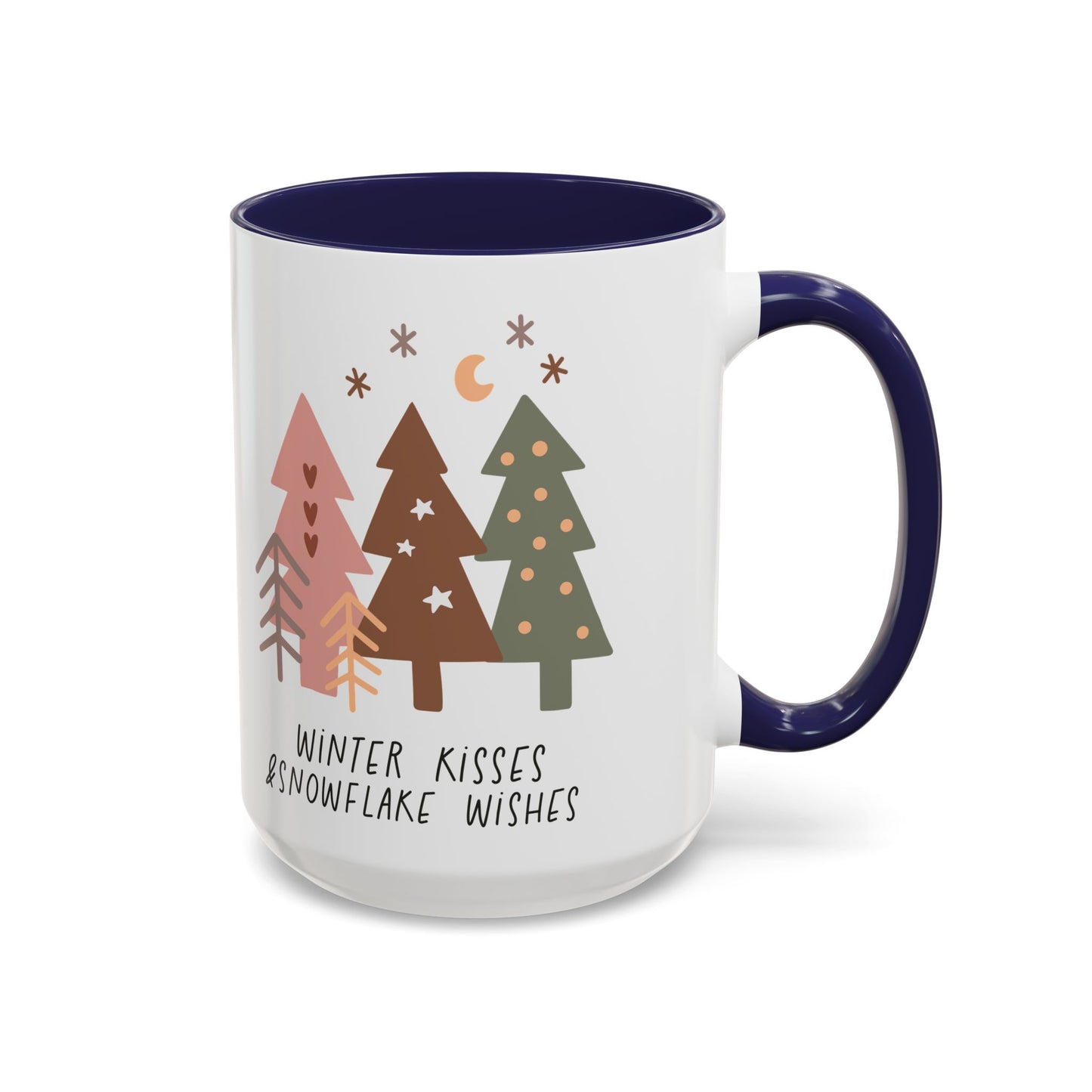 Winter Kisses and Snowflake Wishes Mug | Cozy Christmas Tree Design | Holiday Coffee Mug | Winter Drinkware