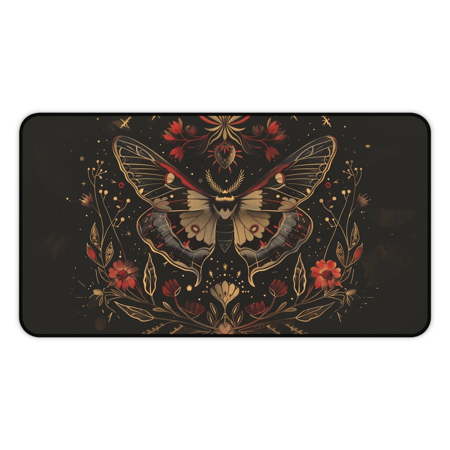 Mystical Moth Computer Desk Mat | Enchanted Floral Mouse Pad | Anti-Slip Neoprene Desk Mat for Home Office | 3 Sizes Available