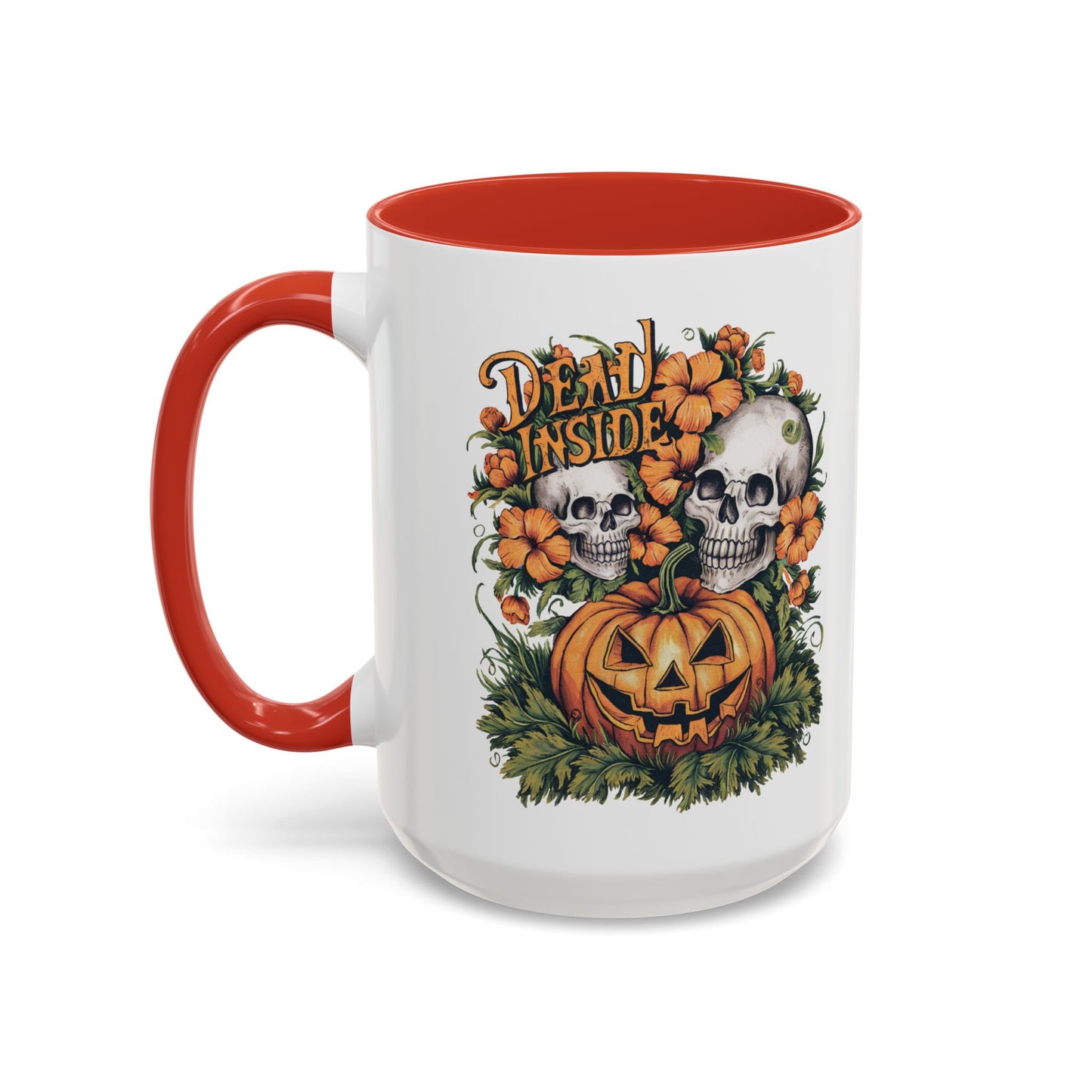 Dead Inside Halloween Mug | Skull and Pumpkin Design | Spooky Gothic Coffee Mug