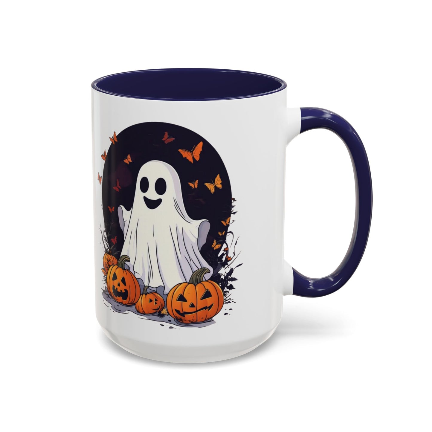 Halloween Ghost Mug - Cute Pumpkin Coffee Cup - White Ceramic Mug with Red Accent - Perfect Spooky Gift - 11oz & 15oz - BPA Free