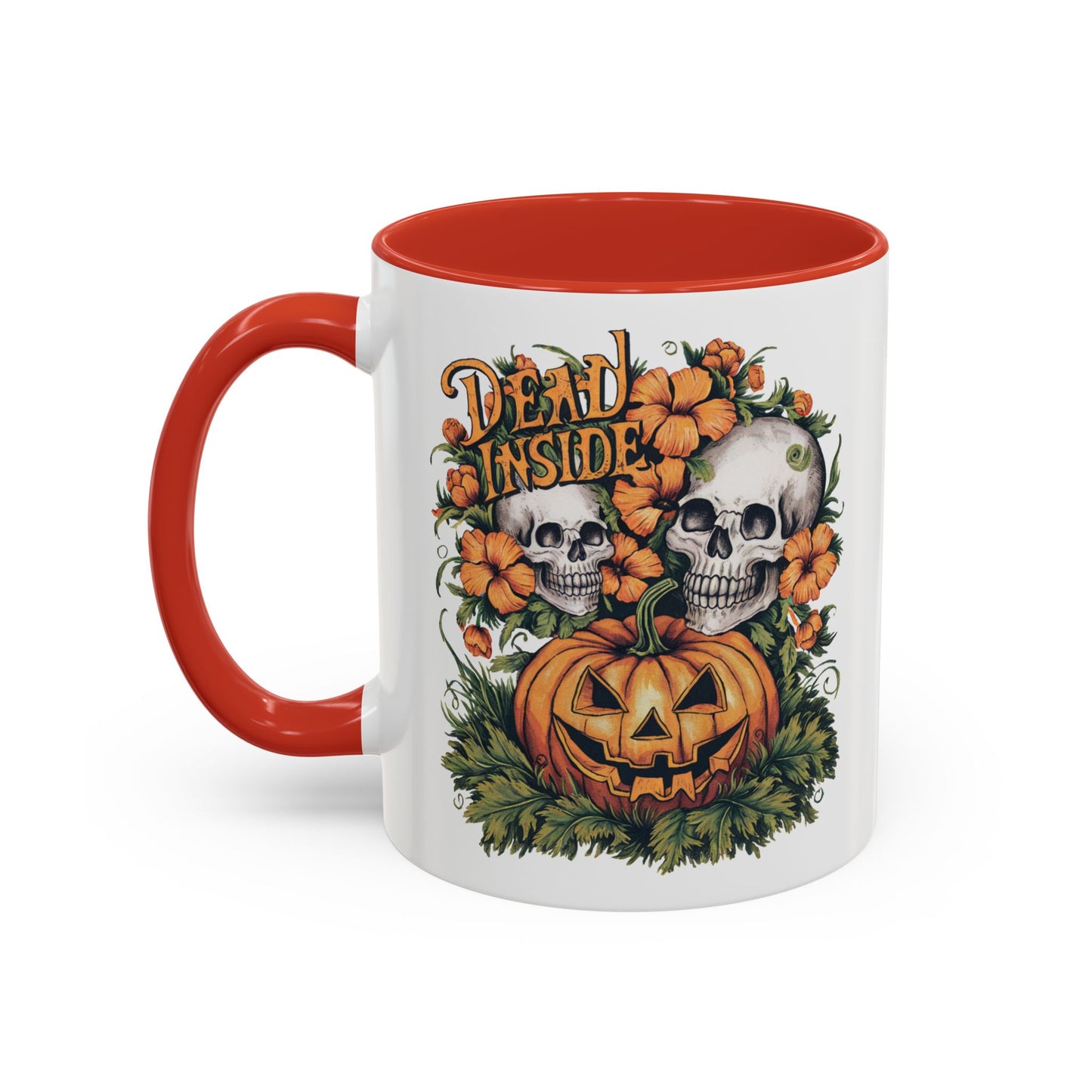 Dead Inside Halloween Mug | Skull and Pumpkin Design | Spooky Gothic Coffee Mug