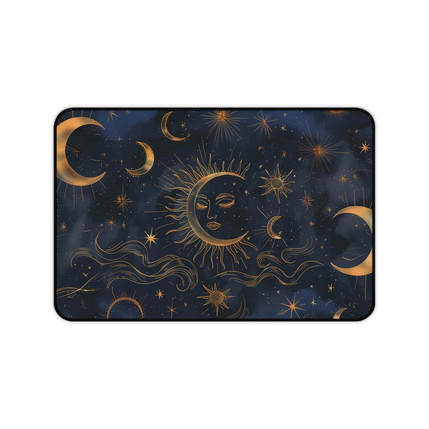 Celestial Sun and Moon Computer Desk Mat | Mystic Stars Mouse Pad | Anti-Slip Neoprene Desk Mat for Home Office | 3 Sizes Available