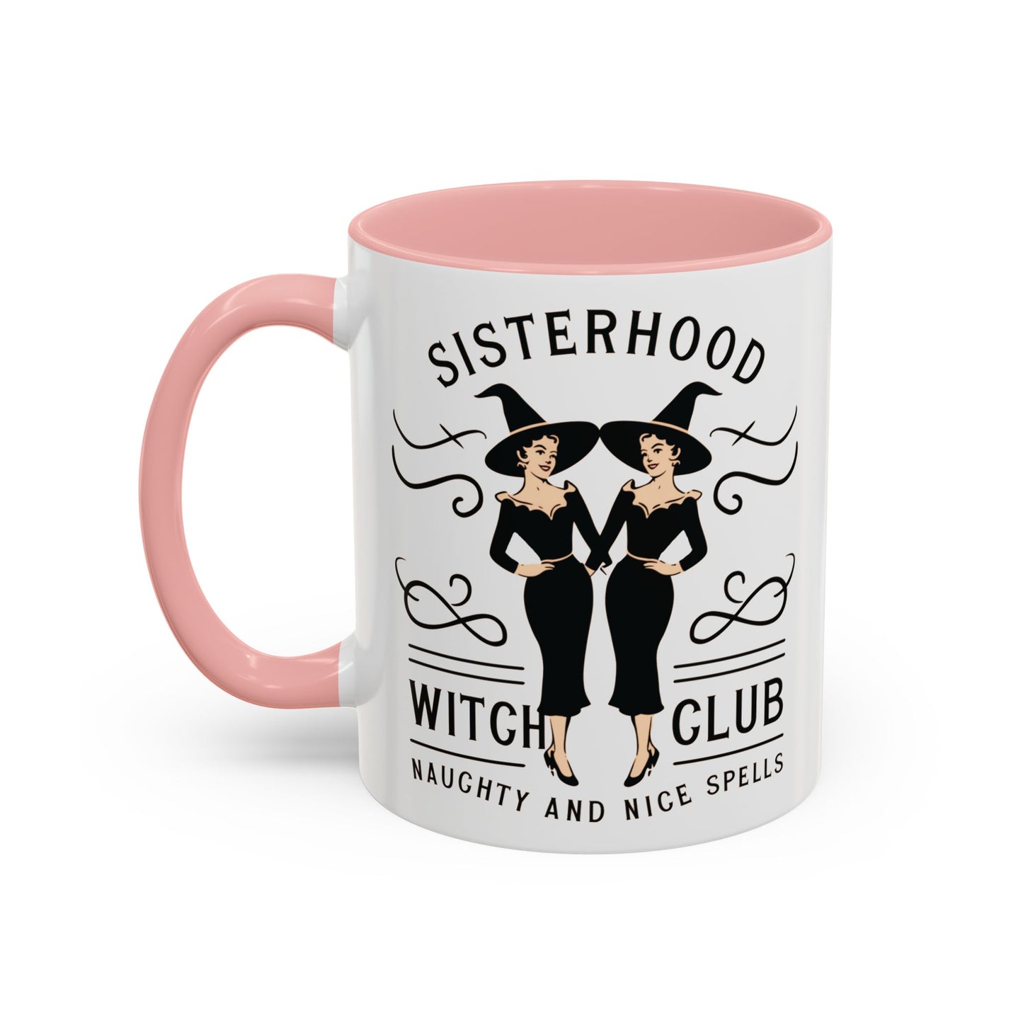 Sisterhood Witch Club Mug | Vintage Witch Design | Halloween Coffee Mug | Naughty and Nice Spells | Witchy Drinkware